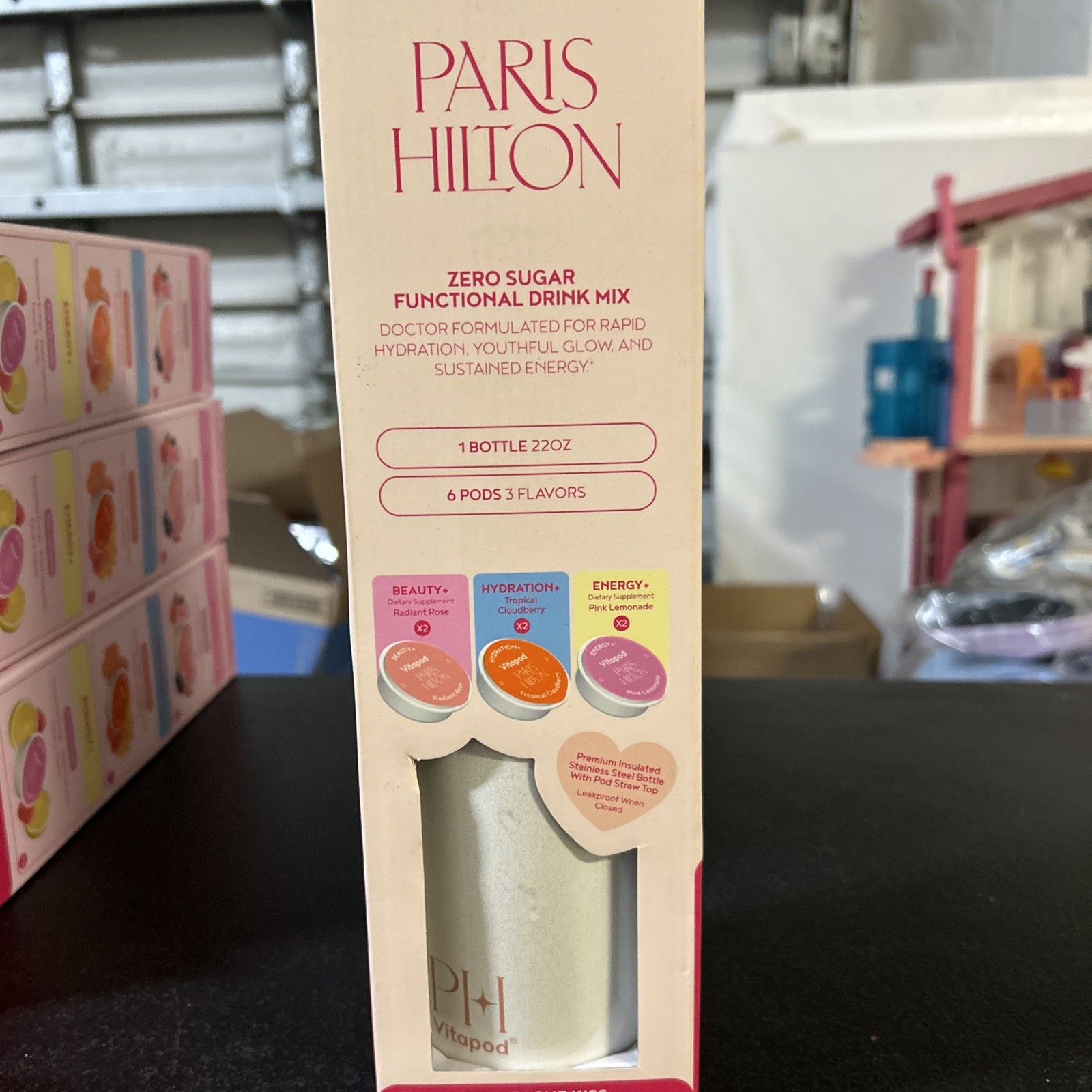 Paris Hilton X Vitapod Starter Kit: PINK 22 oz Water Bottle + 6 Electrolyte Pods
