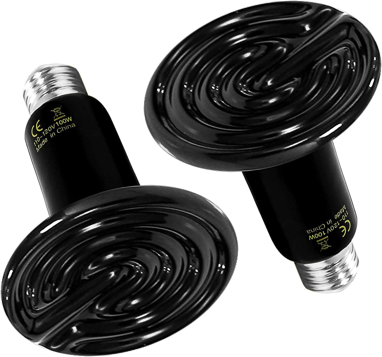 HealSmart Reptile Heat Lamp 100W 2-Pack Ceramic Emitter, No 100W, Black