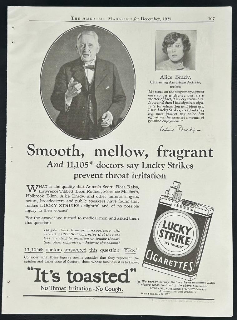 Magazine Ad - 1927 - Lucky Strike cigarettes - Alice Brady - actress