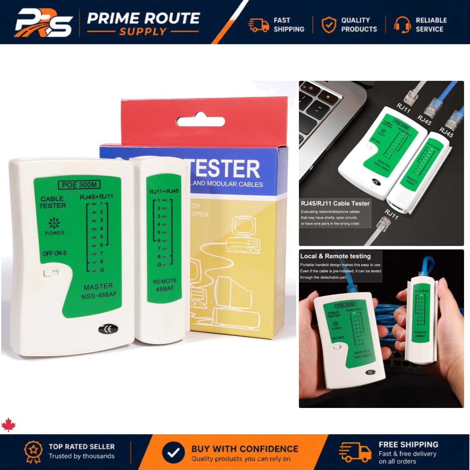 High-Precision LAN Cable Tester for RJ45/RJ11/RJ12 with PoE - Compact Design