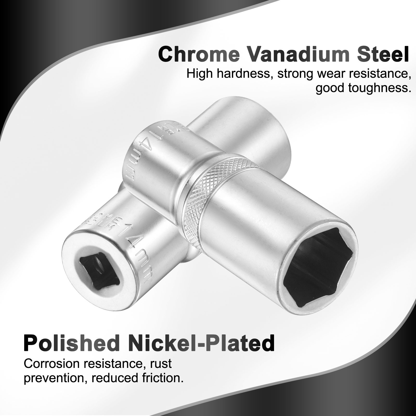 3pcs 6 Points Deep Socket 1/4" Drive 14mm Nickel Plating Flip Sleeve 2" Long