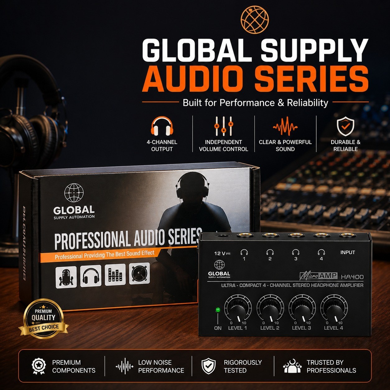 HA400 Ultra-Compact Stereo Headphone Amplifier 4-Way Headphone Amplifier