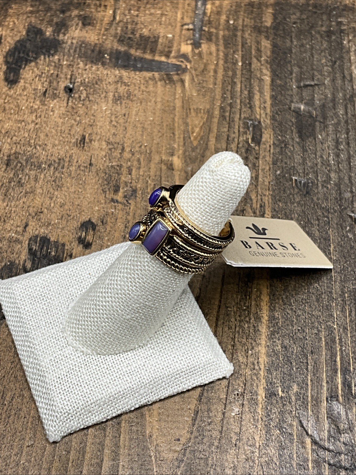 Barse Lavender Agate Stack Ring Trio- Bronze- 6-NWT