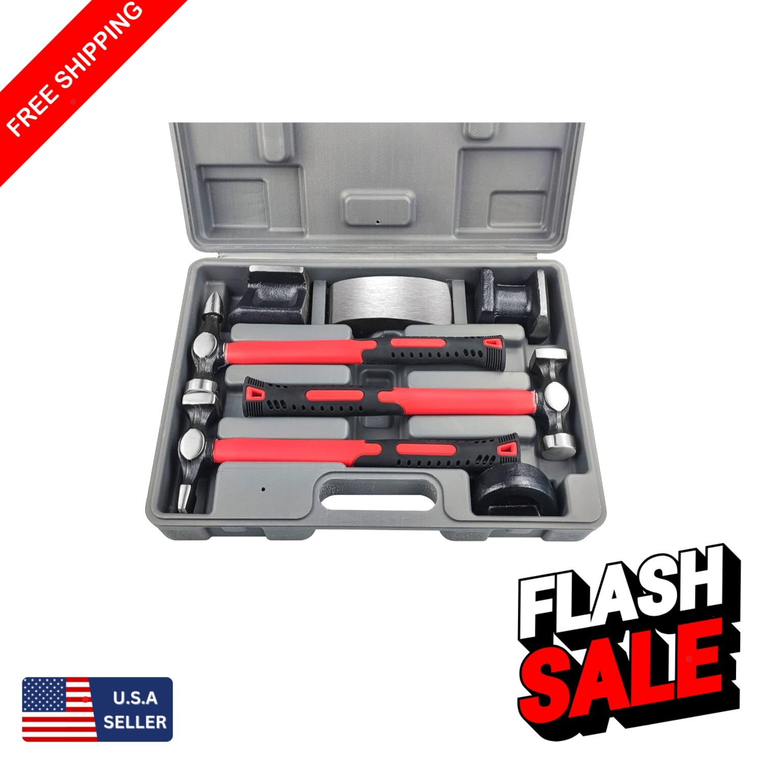 7-Piece Auto Body Repair Tool Kit with Carbon Steel Hammer and Dolly Set
