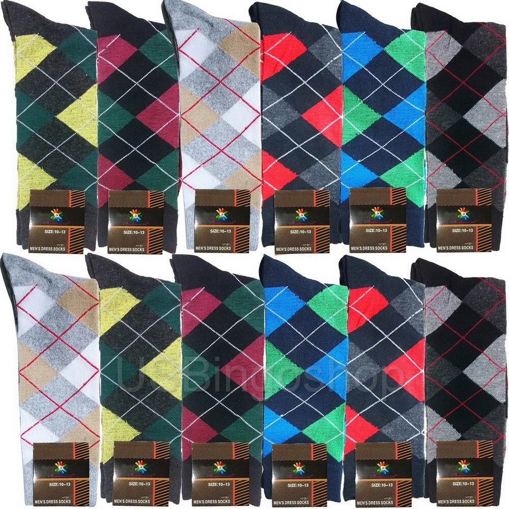 12 Pairs YDS16 Cotton Men's Argyle Diamond Dress Socks 10-13 Multi Color