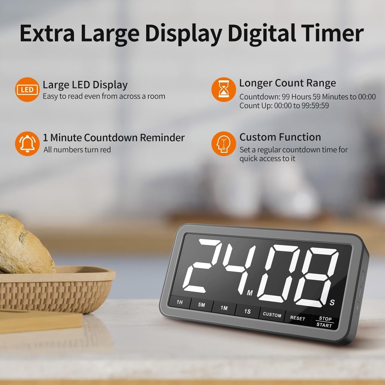7.8” Digital Kitchen Timer - Extra Large Display for Effortless Time Management