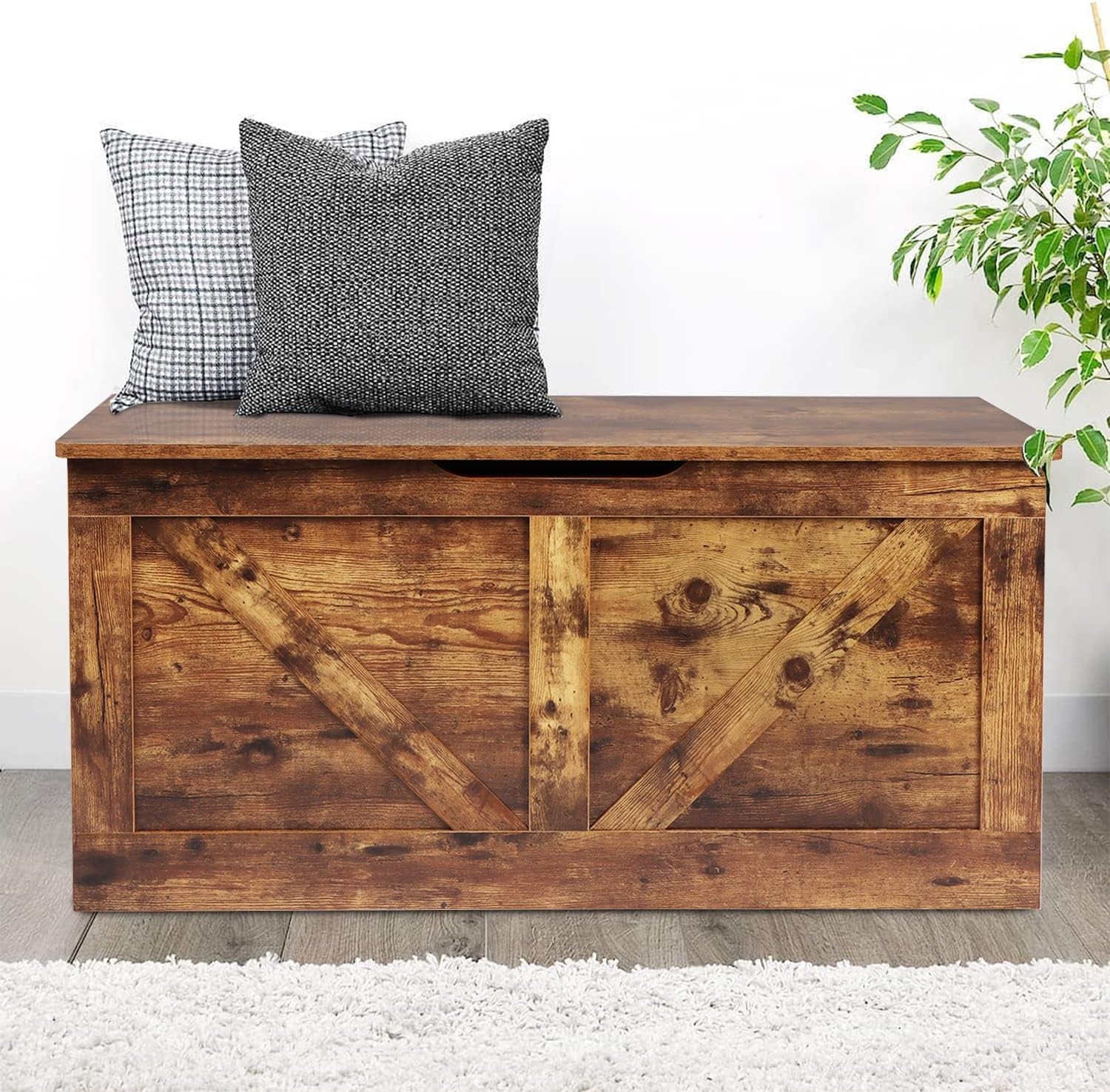 39.4" Storage Chest, Wooden Bench, Large Trunk Rustic Brown