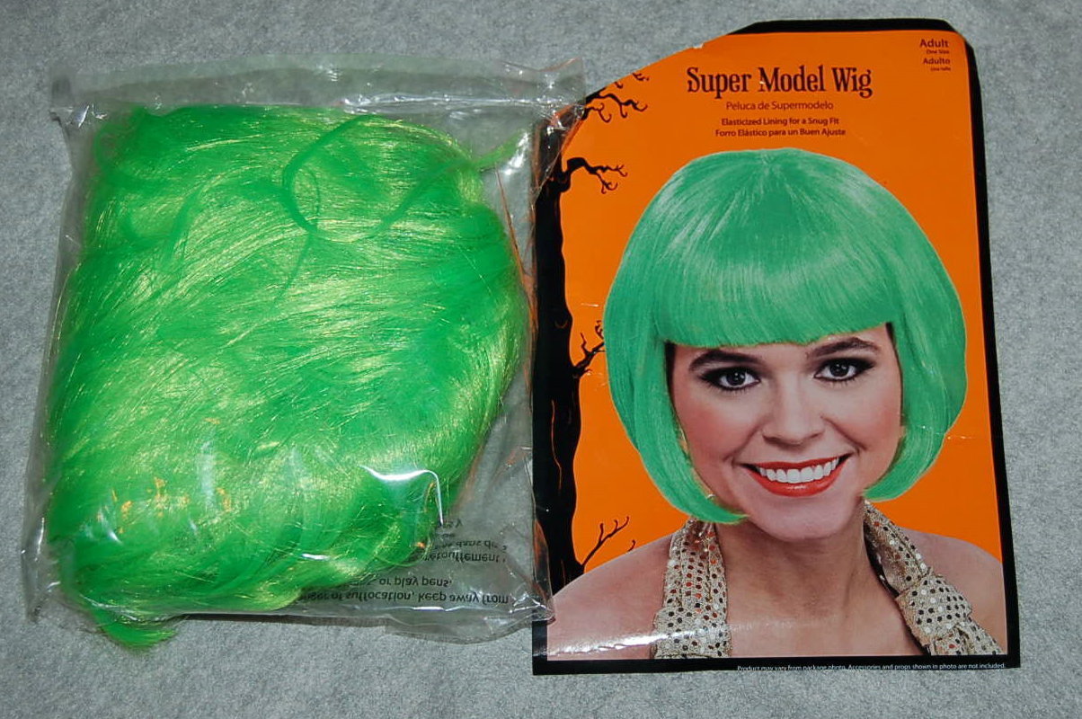 Halloween Costume Accessories "SUPER MODEL WIG" Bright Green Bob, Bangs ADULT