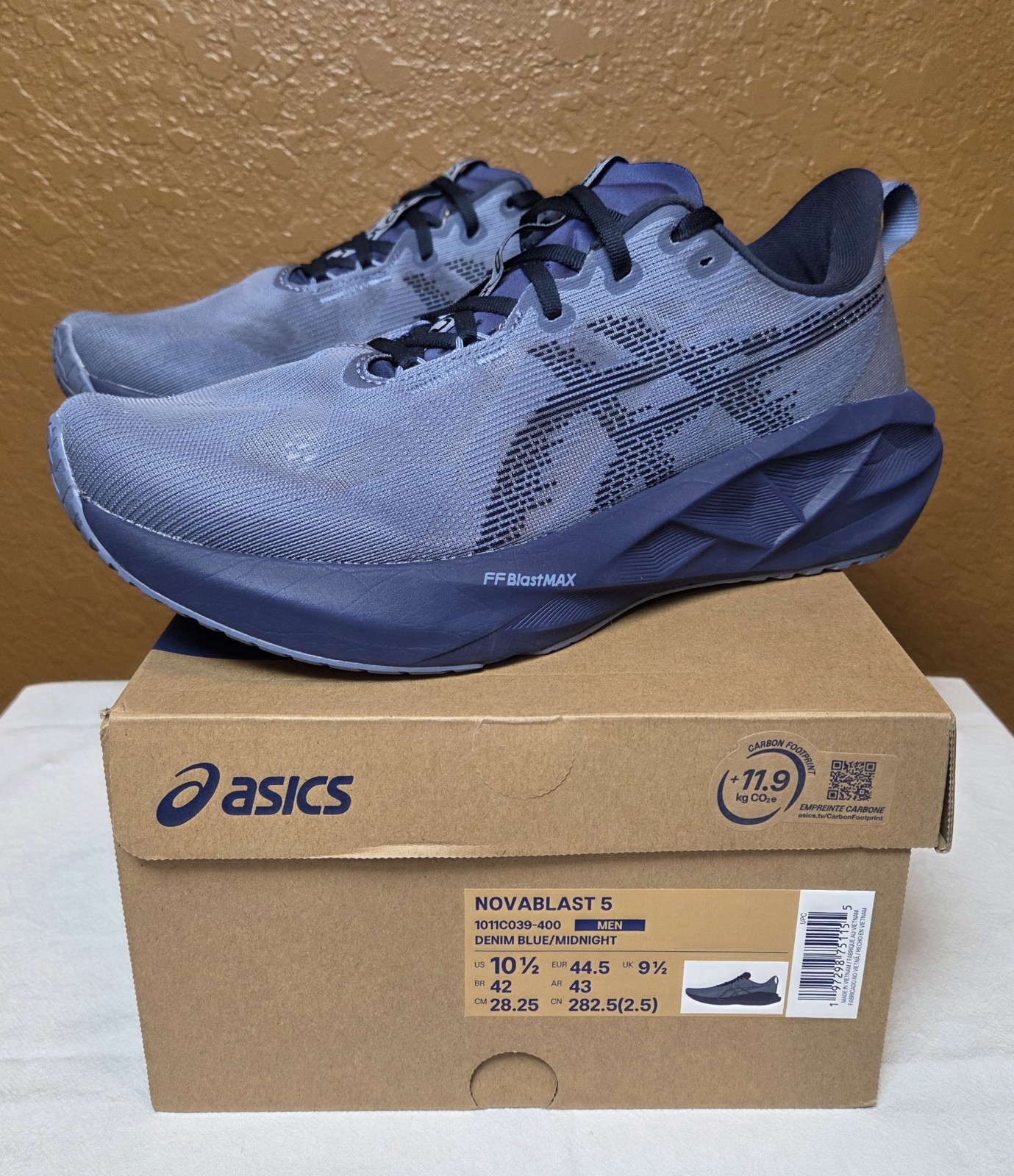 Asics NOVABLAST 5 RUNNING Shoes DENIM BLUE Size 10.5 US MENS FF BLAST MAX