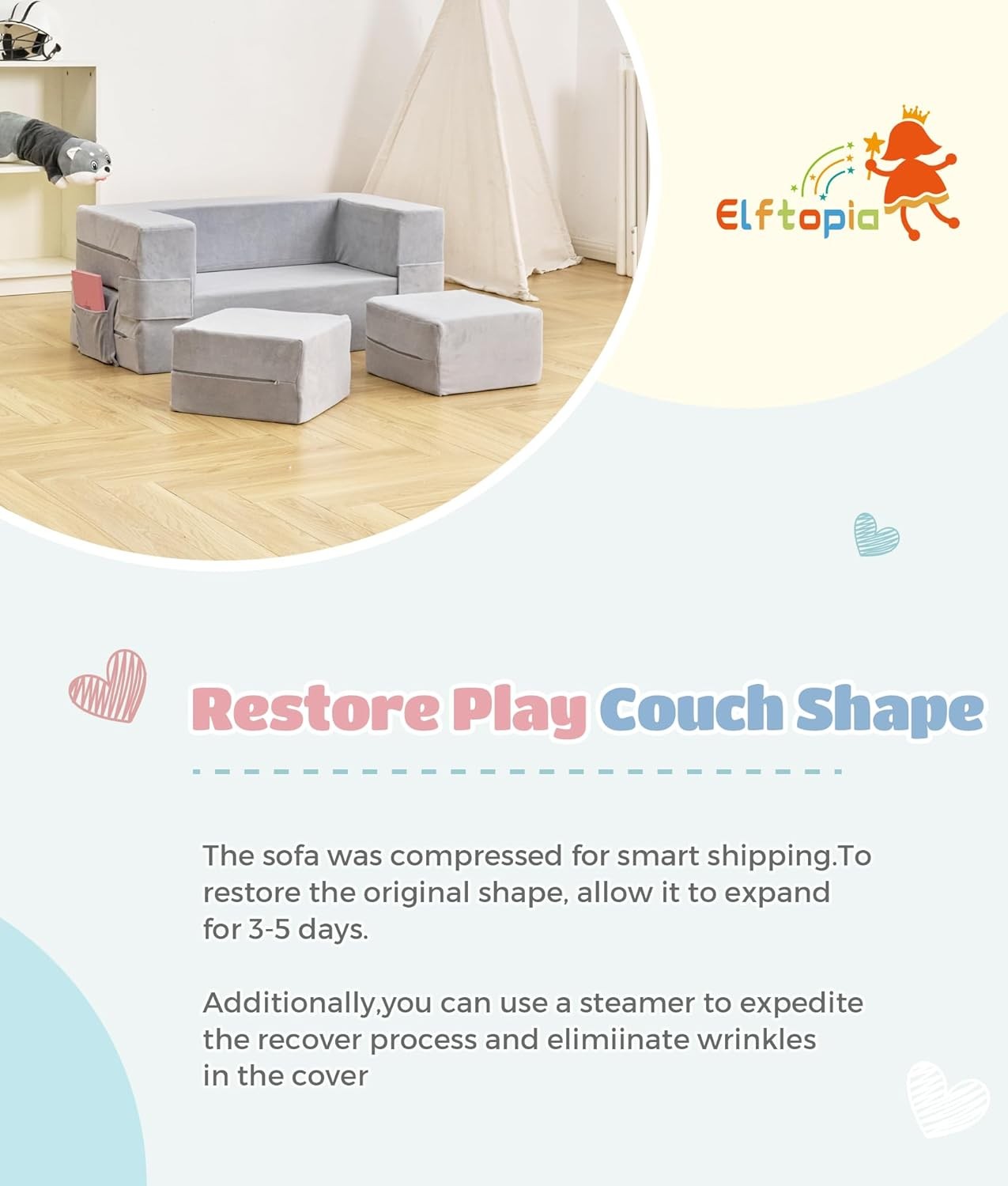 Modular Kids Sofa,Toddler Couch Foam Armchair Kids Children Convertible Plush
