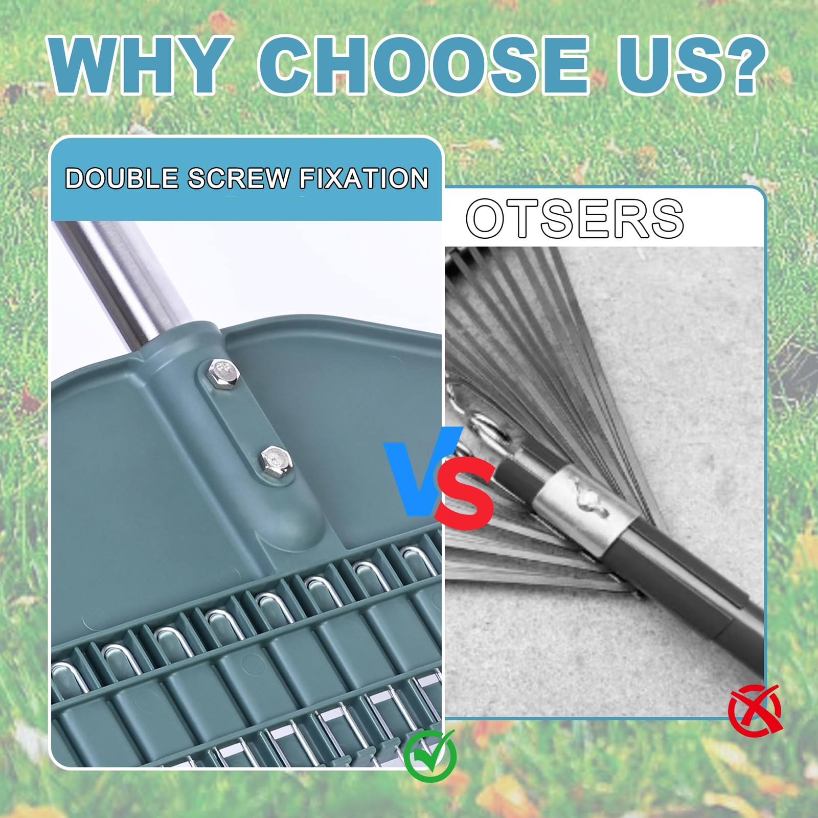 Adjustable Thatch Rake, 66" Handle, 17" Dethatcher for Lawn, Garden & Patio