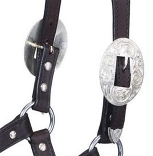 Silver Show Halter-Dark Oil Leather-Rope Design Horse Size-Matching Lead Shank