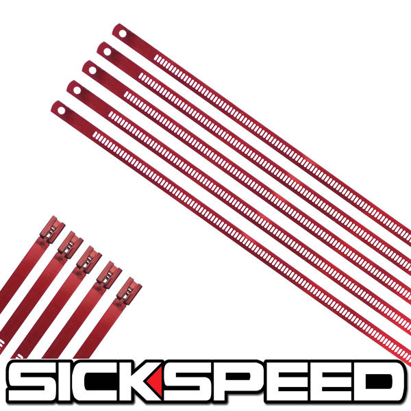 5 PC RED 12" STAINLESS STEEL CABLE ZIP TIE FOR MOTORCYCLE EXHAUST PIPE HEADER M2