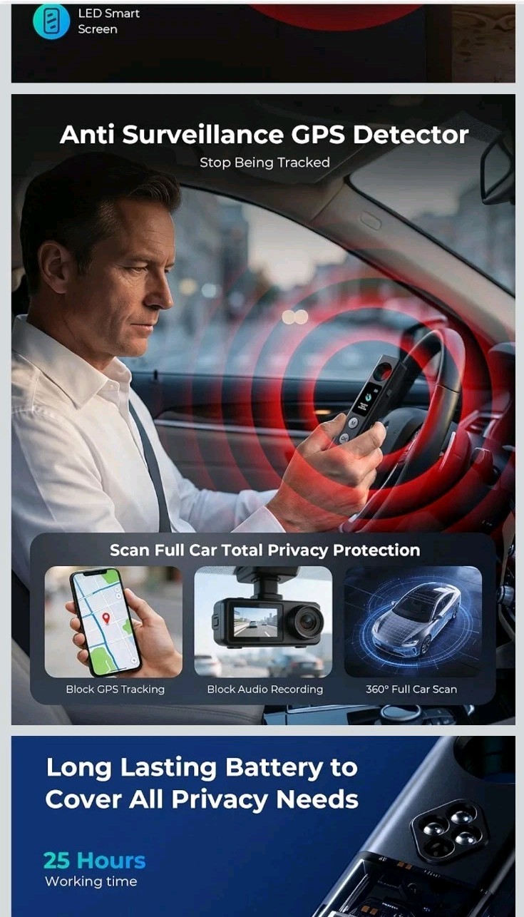 Hidden Camera Detector Bug Finder Anti-Spy RF GPS Tracker 5-Level Black