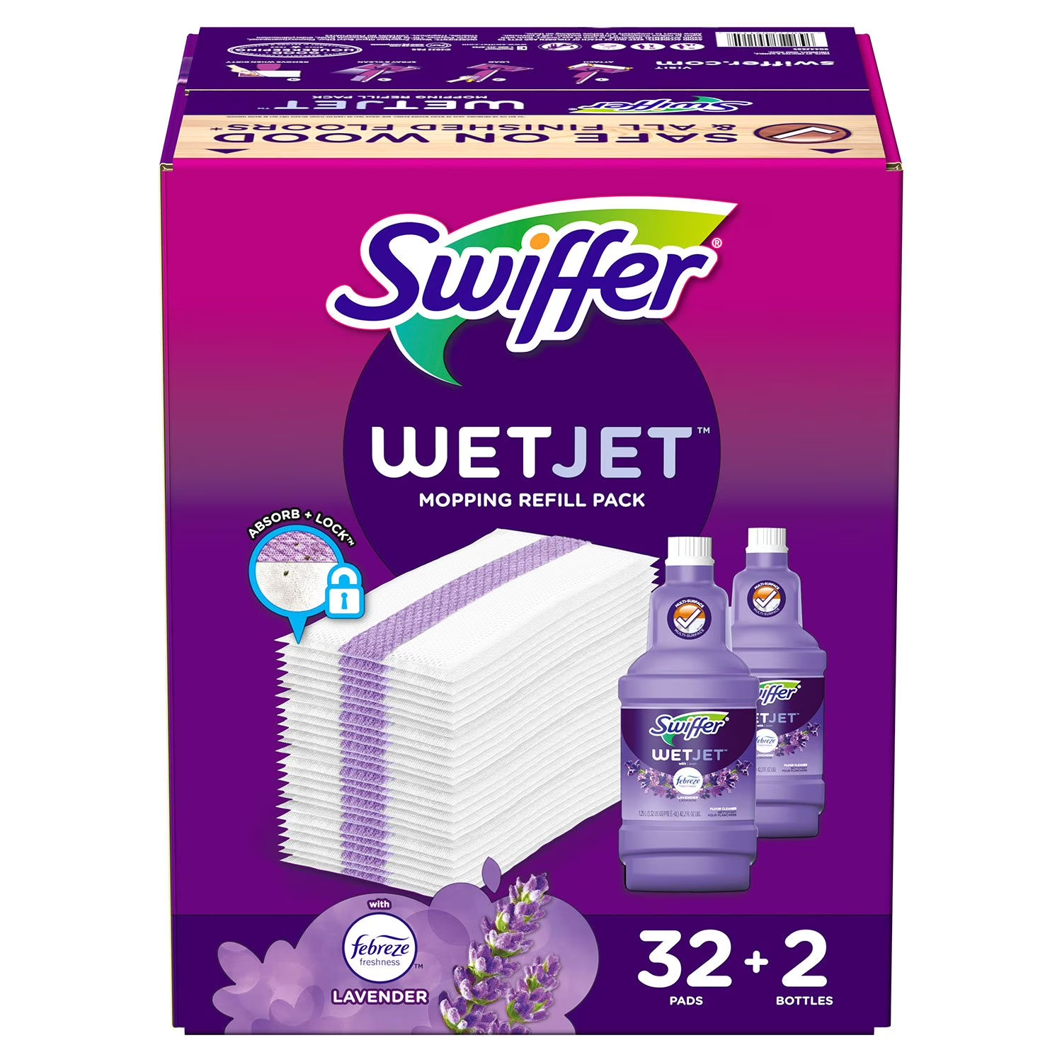 Swiffer WetJet Refill Pack - Lavender Scent - 32 Pads + 2 Bottles