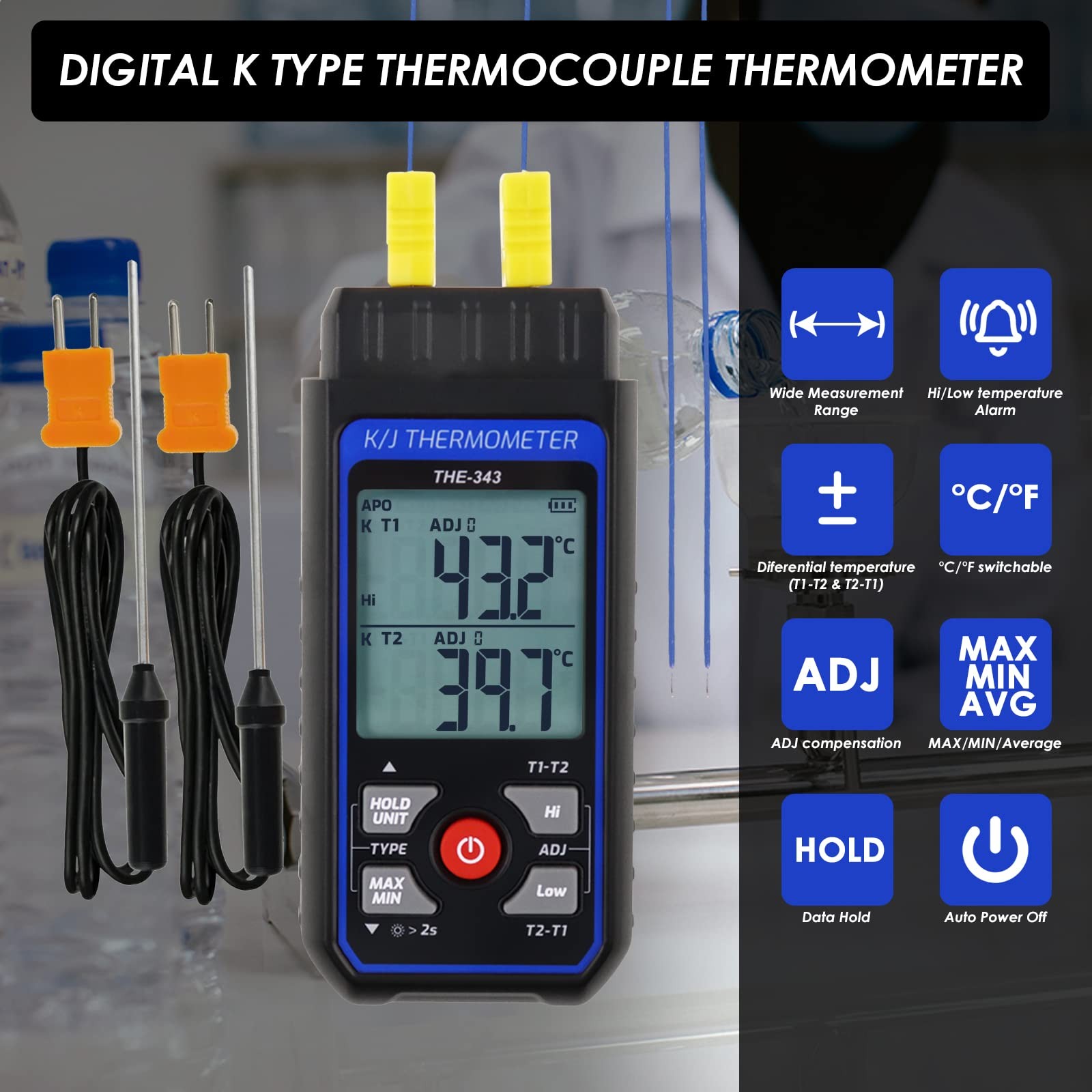 Thermocouple Thermometer Digital K Type with 4 Black