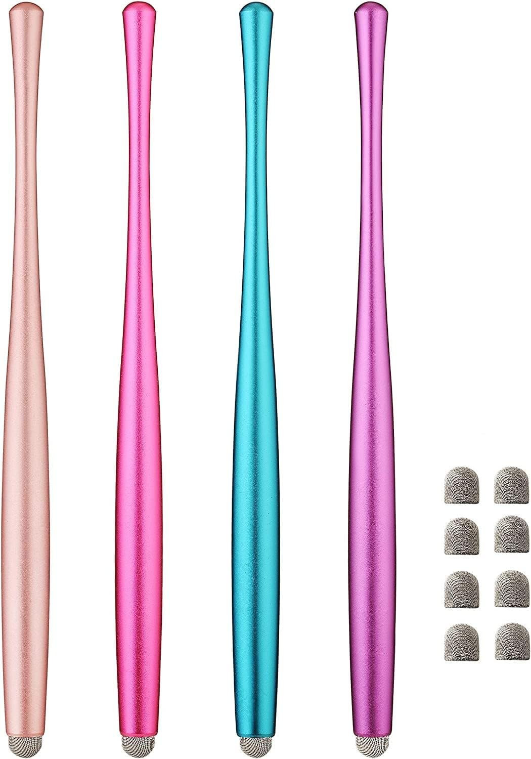 Slim Waist Stylus Pen for Touch Screen with 8 Extra Fiber Tip 4 Pack Multi-Color