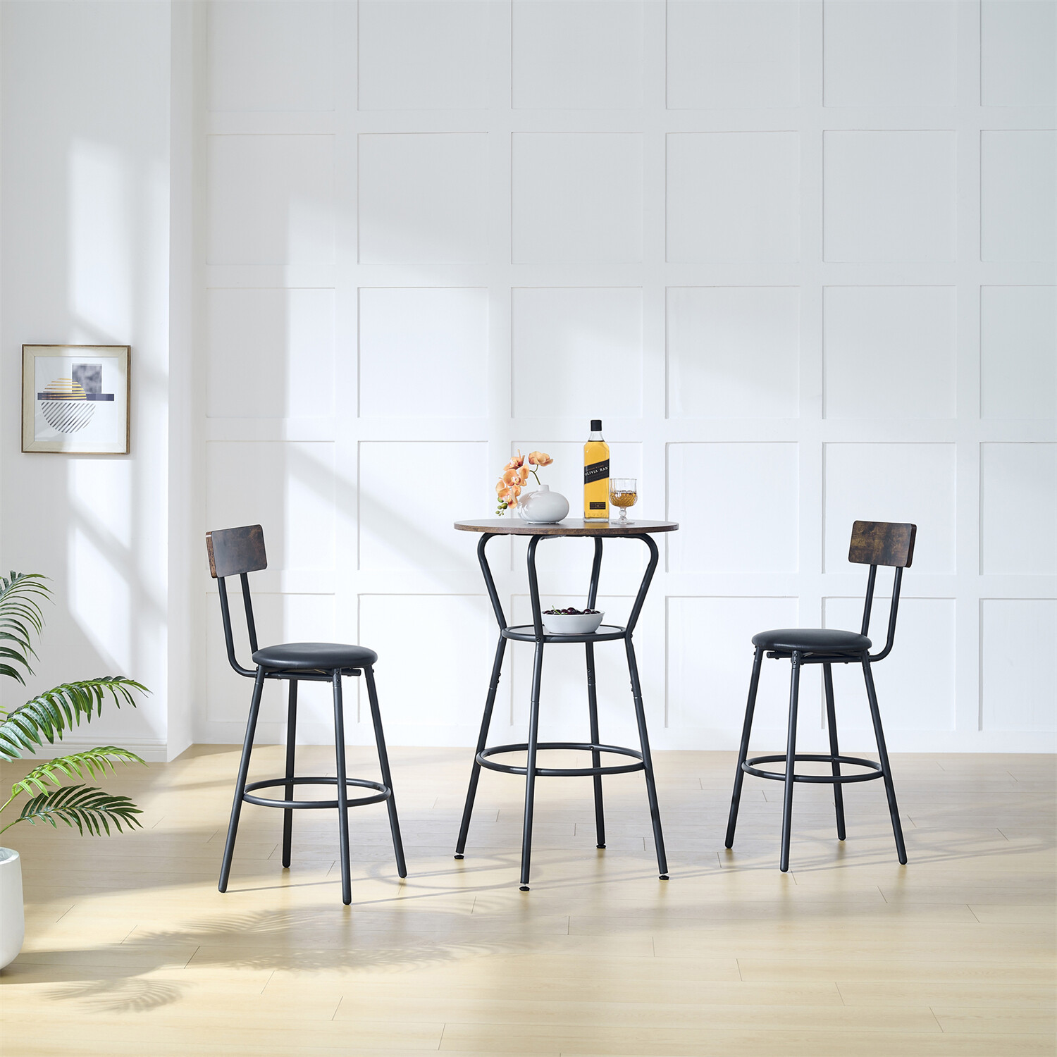 3/5 Piece Bar Table Set Counter Height Kitchen Dining Pub Table with Bar Stools