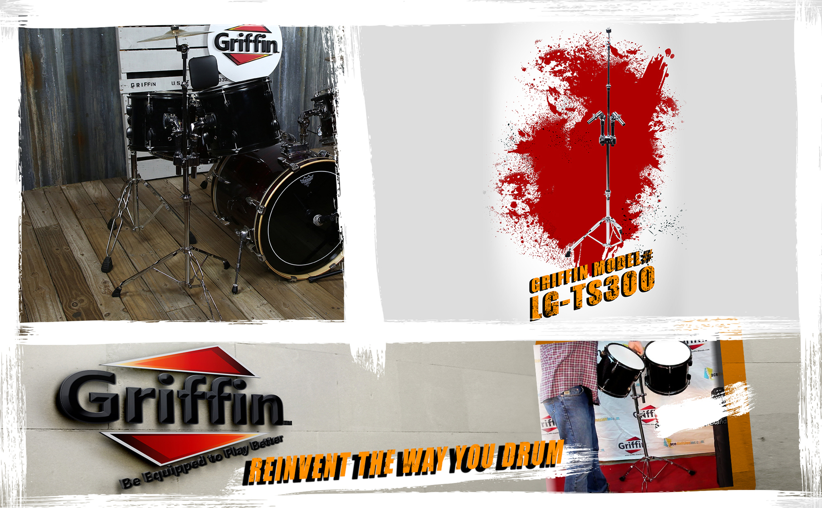 Double Tom Drum Stand - GRIFFIN Cymbal Holder Mount Arm Duel Percussion Hardware