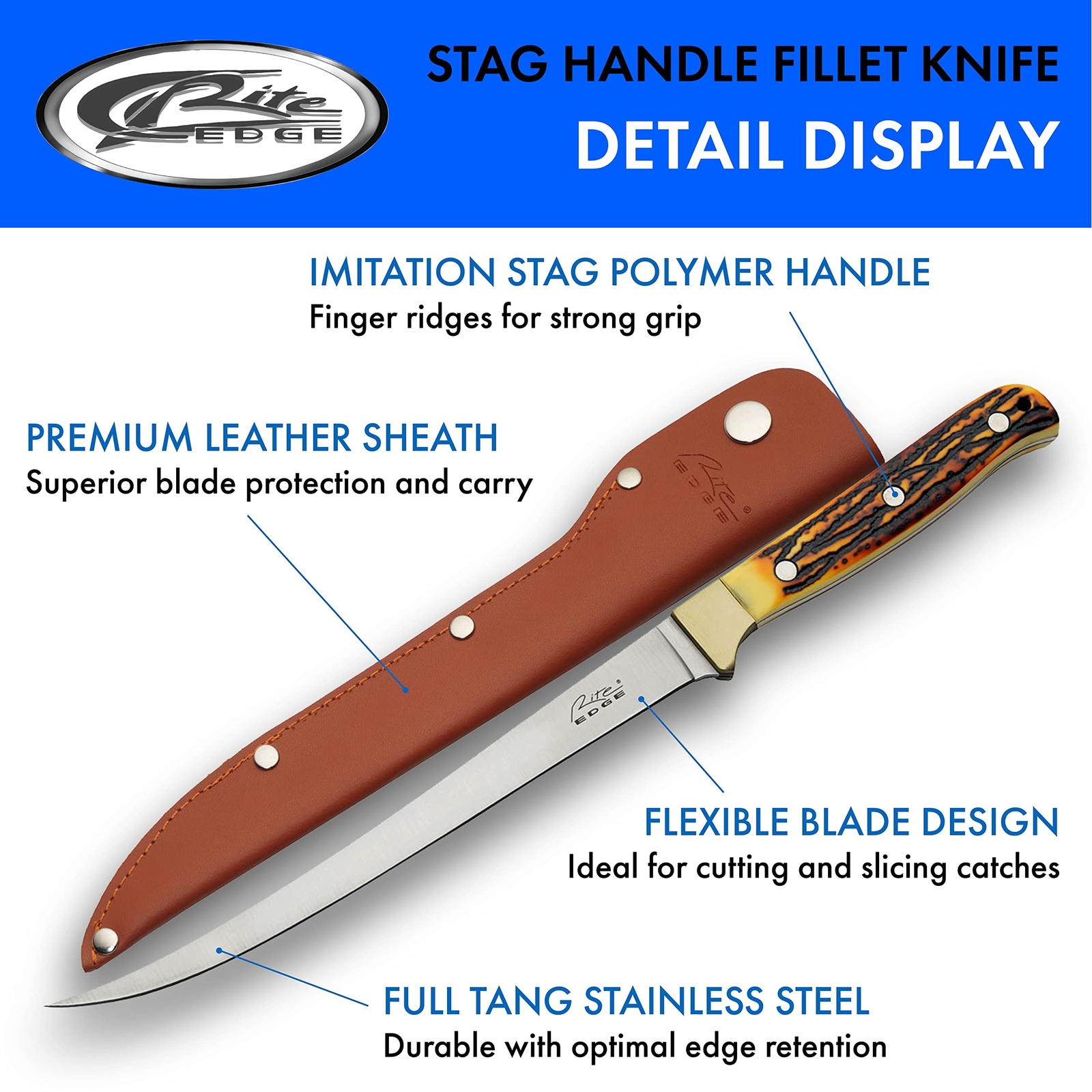 New Rite Edge Fillet Knife Imitation Stag Fixed Blade Knife 211560