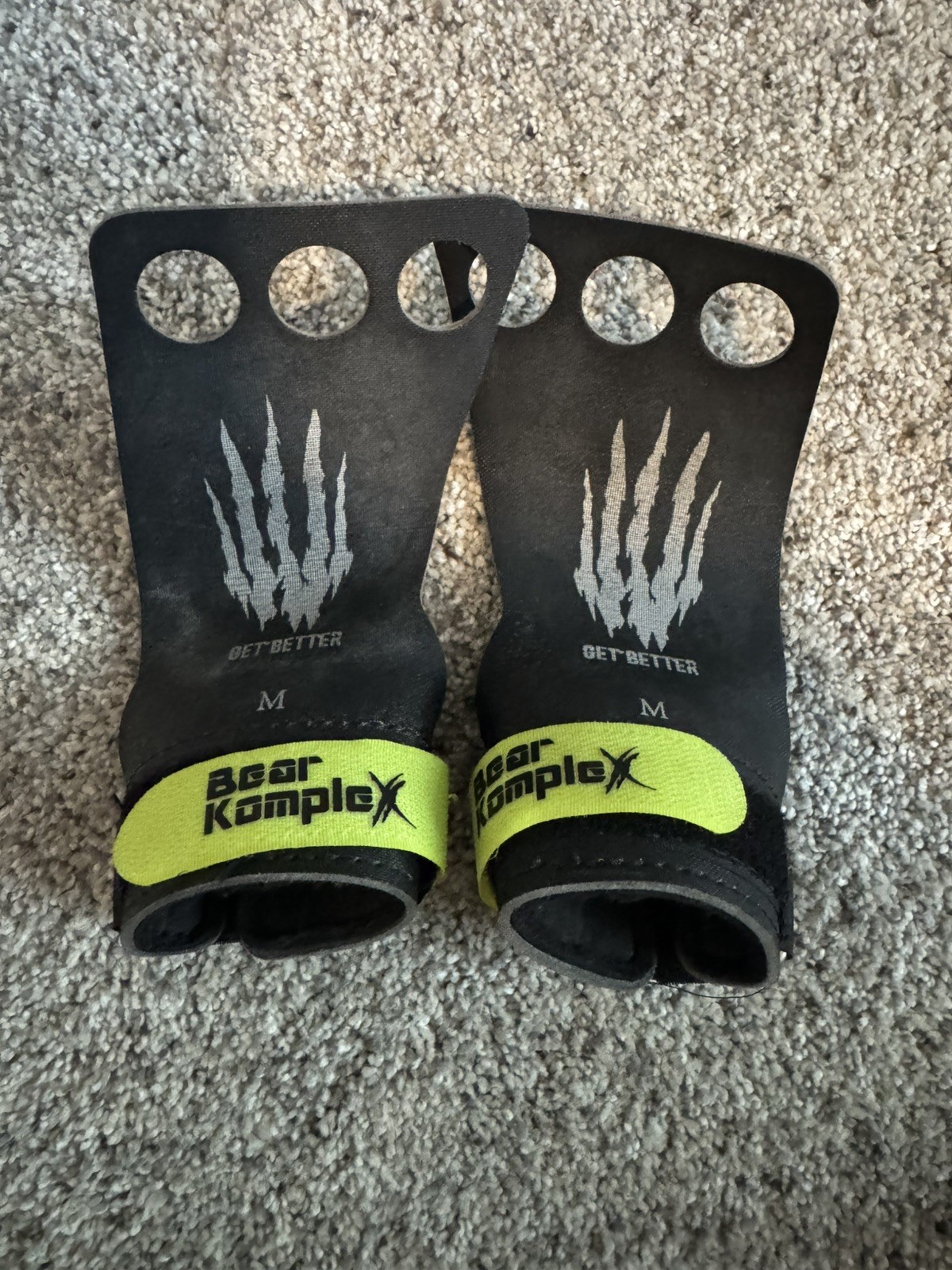 Bear KompleX 3-Hole Weight Lifting Hand Grips, Black/Green, Pair (2) size M