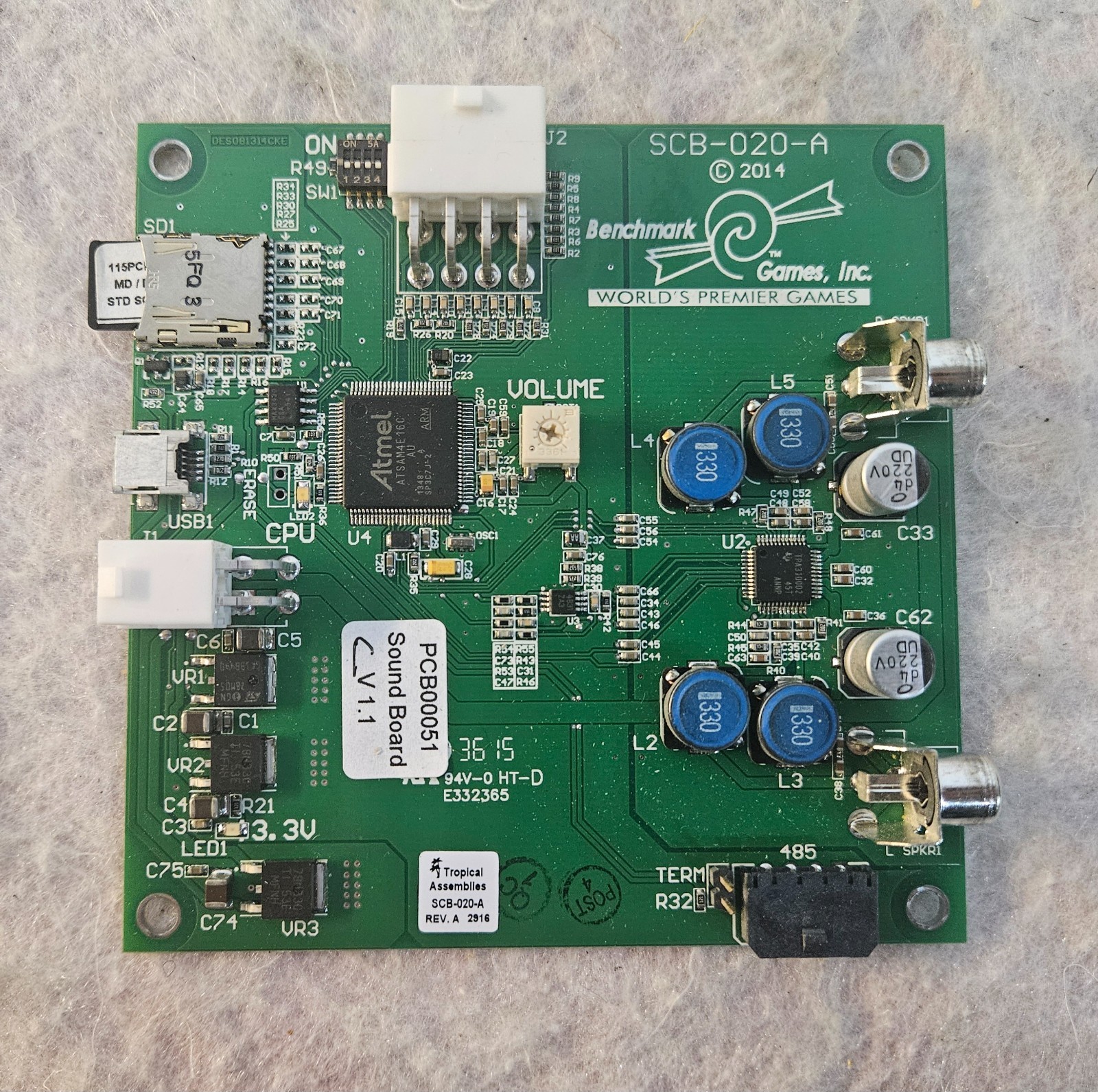 Benchmark Games MONSTER DROP Arcade Game SOUND BOARD PCB00051 v1.1 SCB-020-A