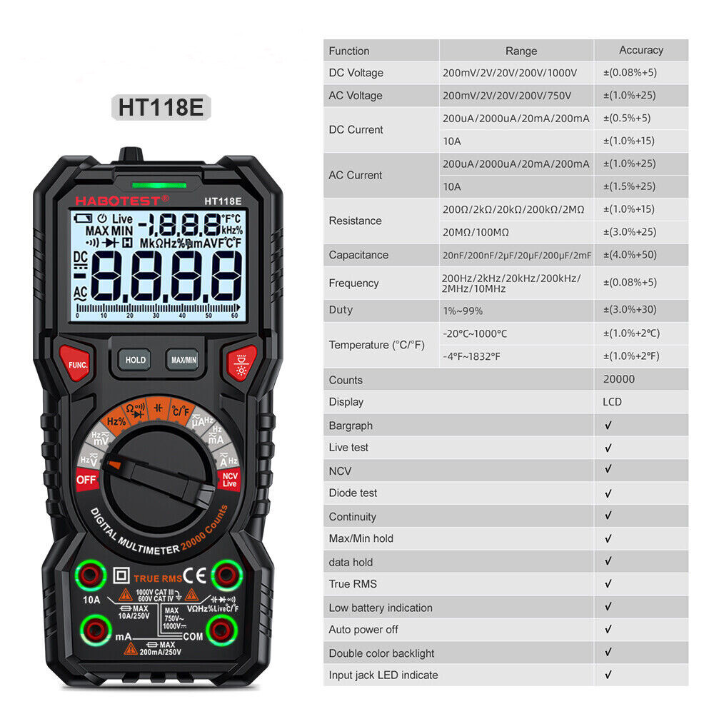 High Precision Digital Multimeter Voltmeter AC DC Ammeter Ohmmeter Meter Tester