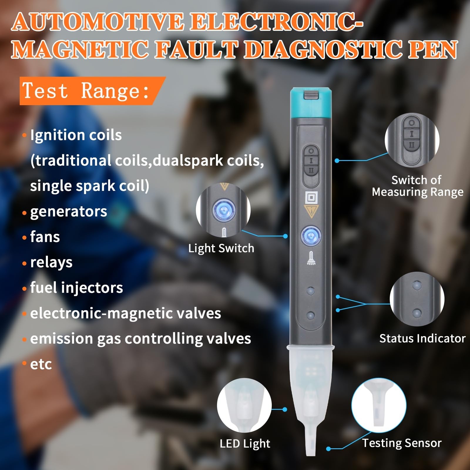 Ignition Coil Tester Tool - Spark Plug & Relay Tester with LED, Automotive Diagn
