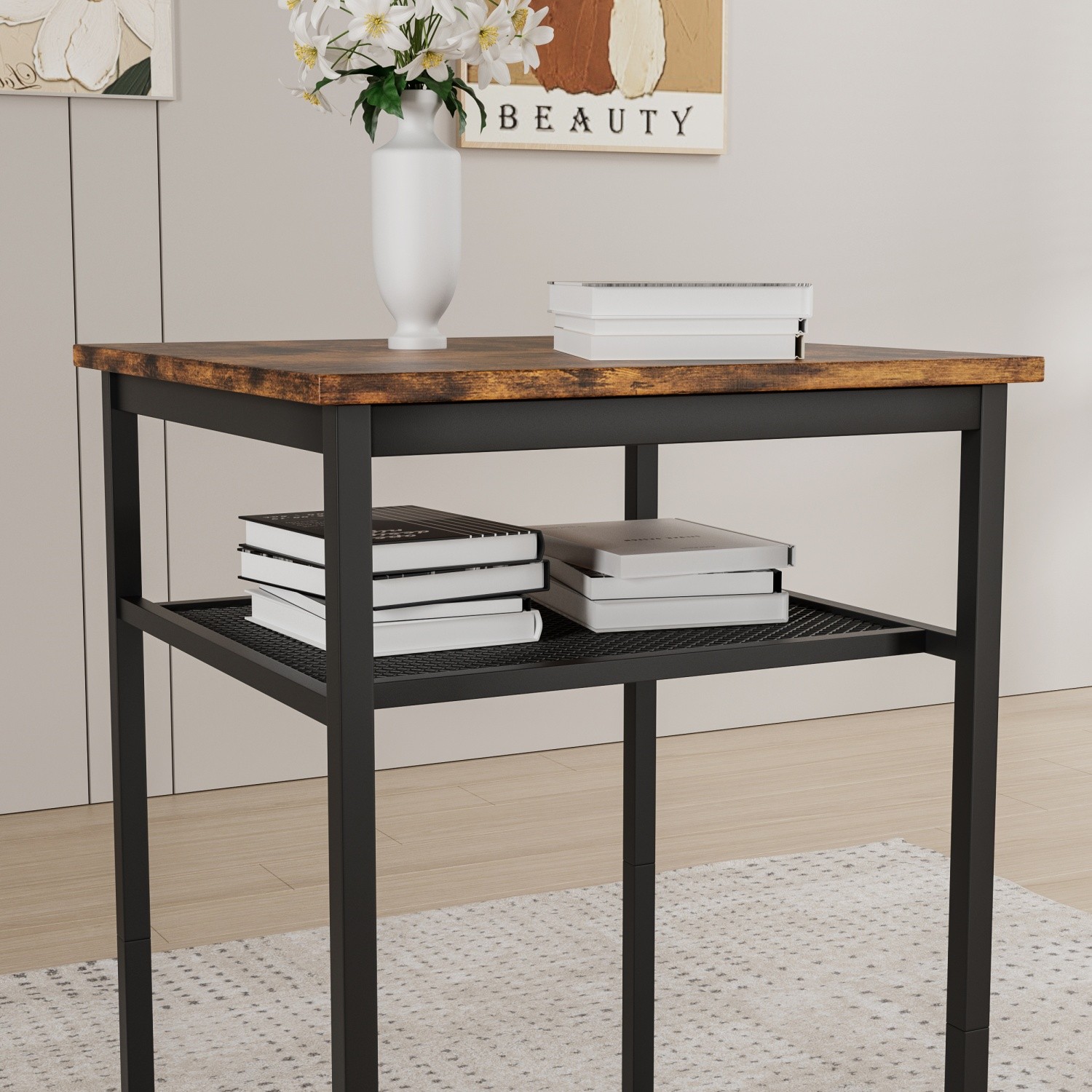 3 Piece Bar Table Set Counter Height Dining Kitchen Pub Table with 2 Bar Chairs