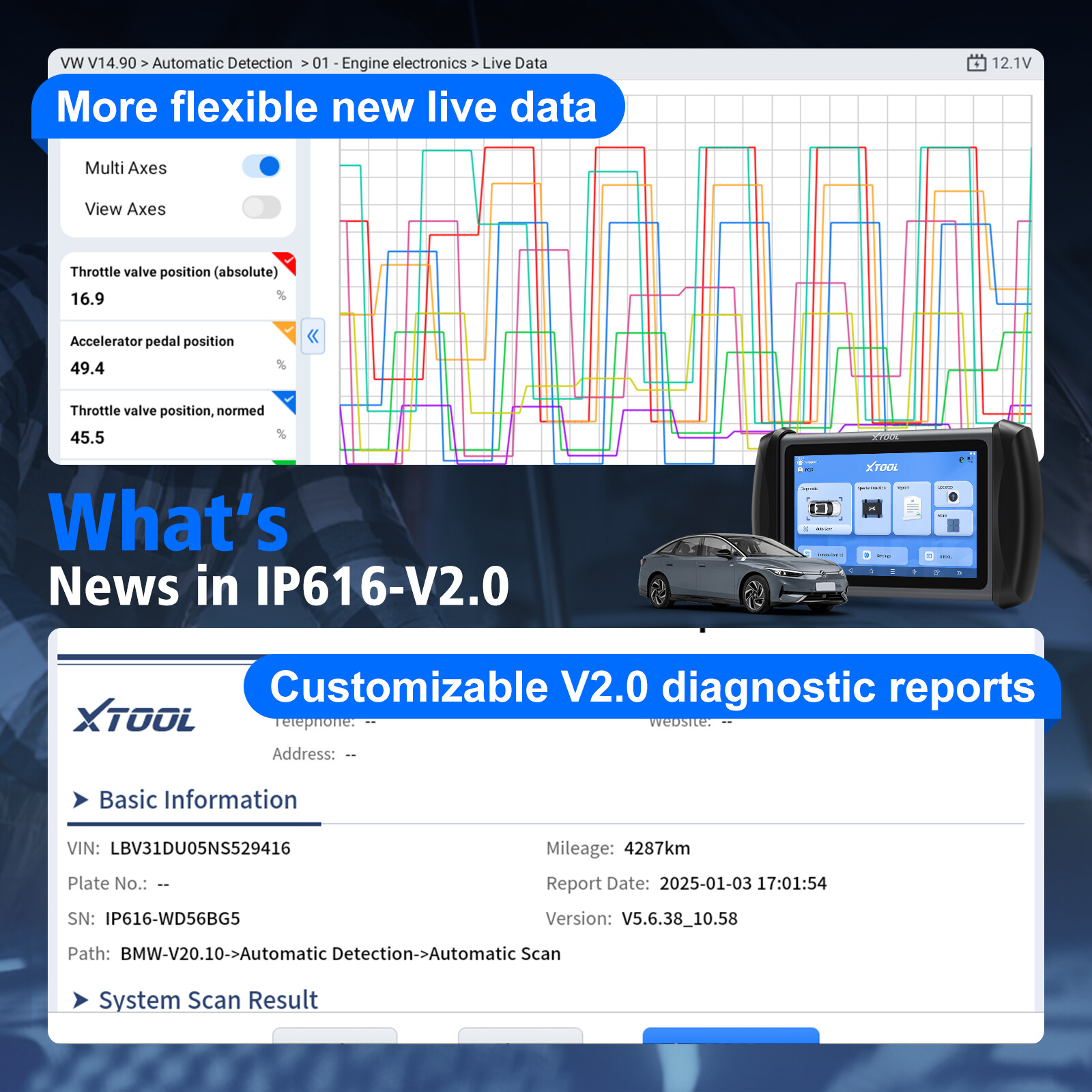 XTOOL IP616 OBD2 Scanner Auto Diagnostic Tool Key Coding IMMO Progrmaming DOIP