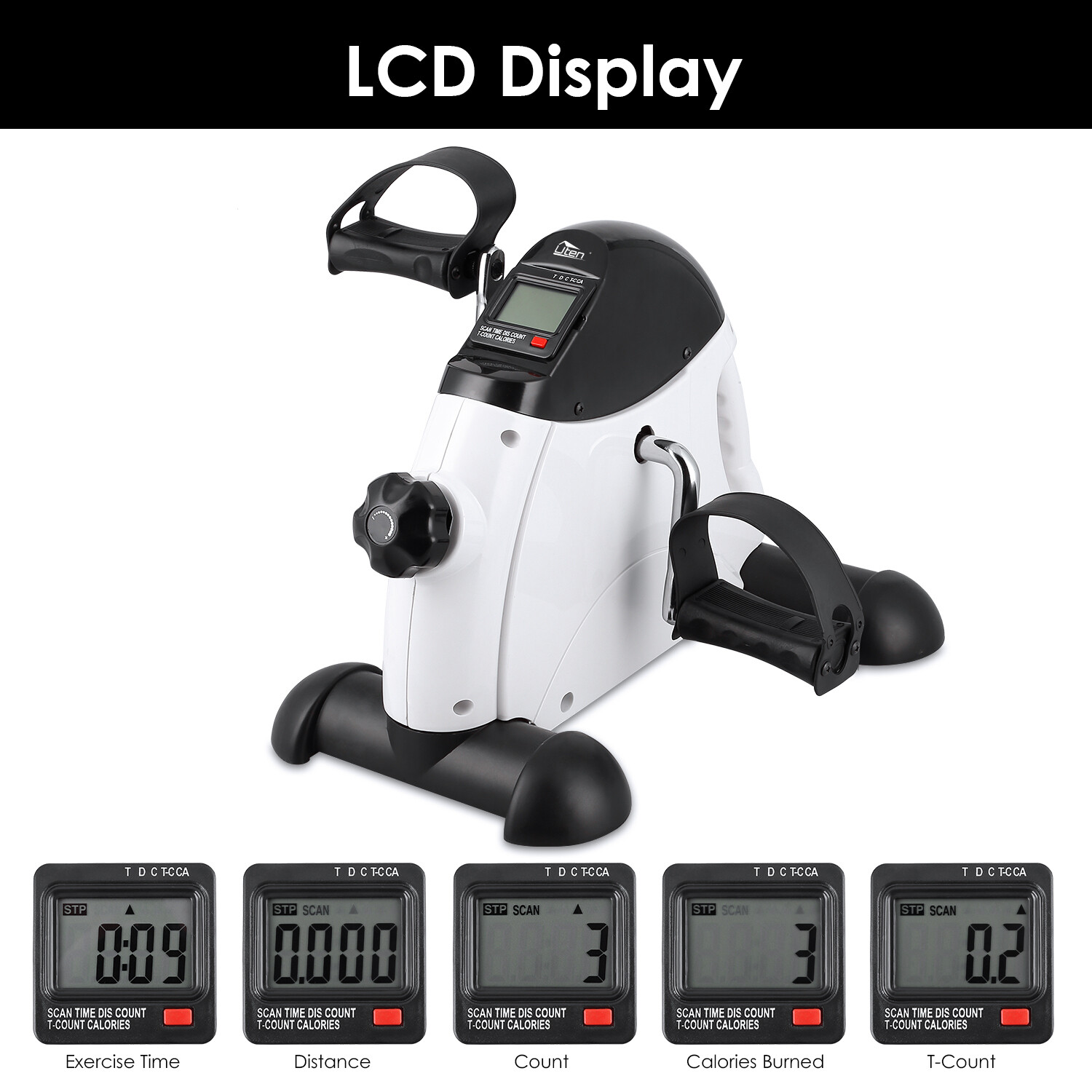 Uten Under Desk Bike, Mini Exercise Bike Pedal Exerciser w/ LCD for Arm & Leg