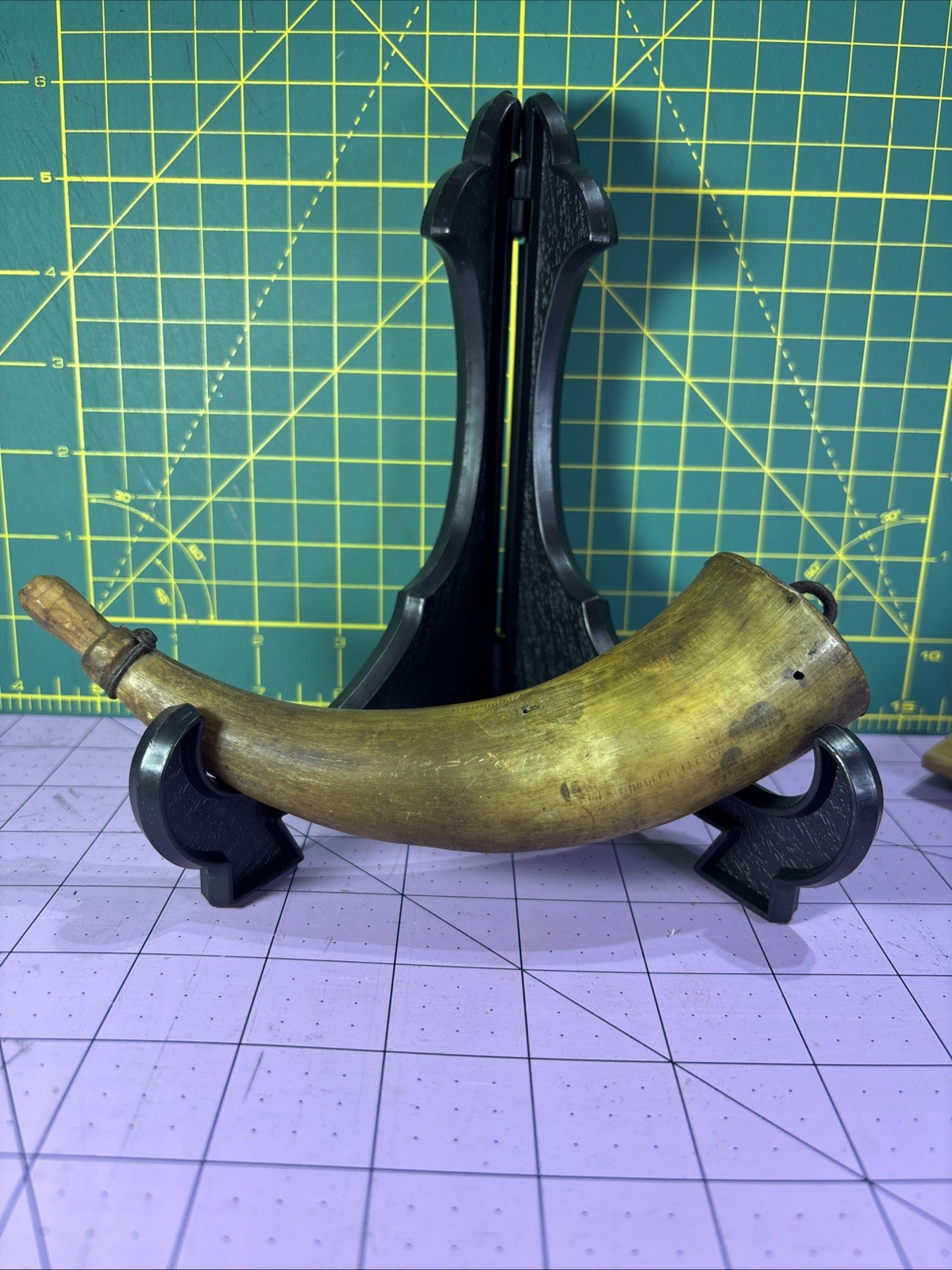 Small antique/vintage black powder horn Decoration Only, Bug Holes