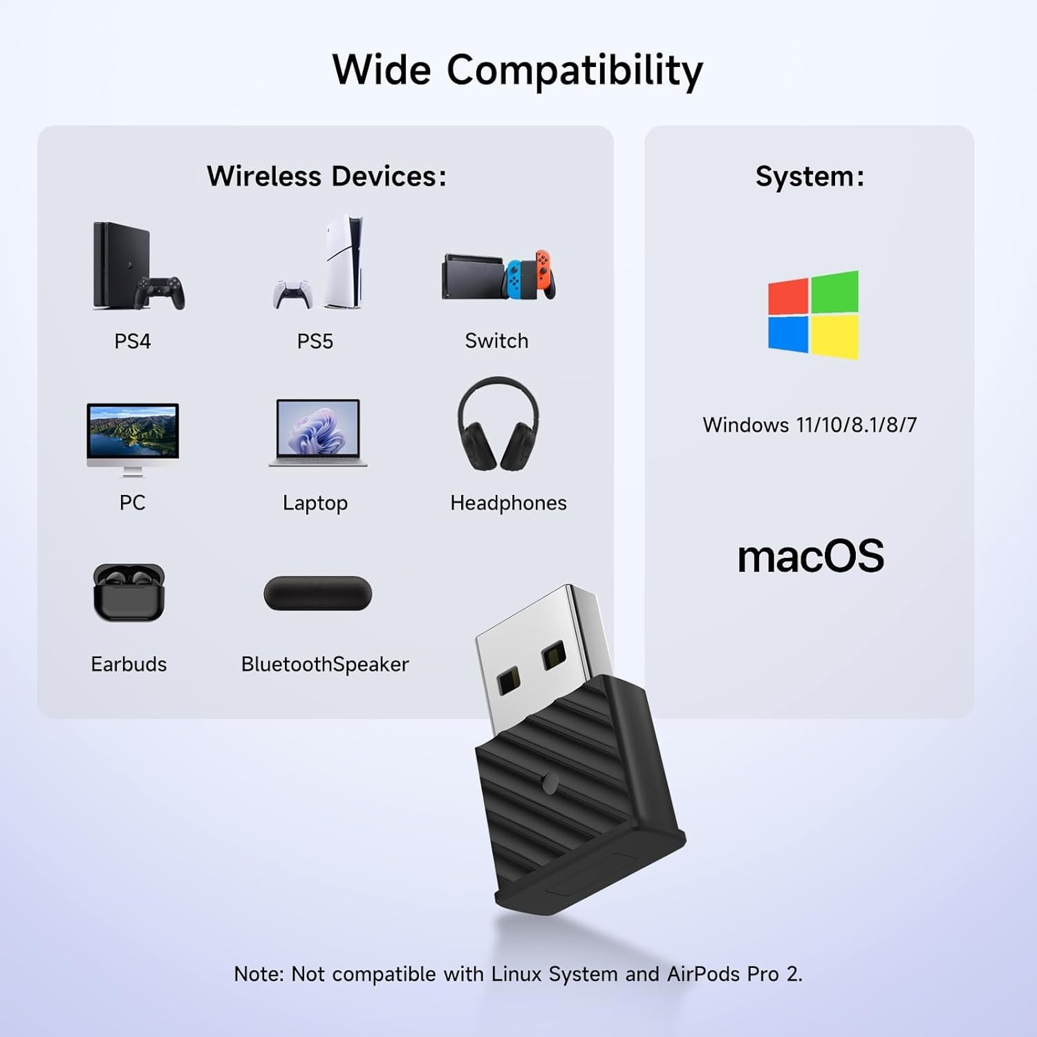 USB-C Bluetooth 5.3 Adapter for PS5/PC with APTX Low Latency & aptX-Adaptive
