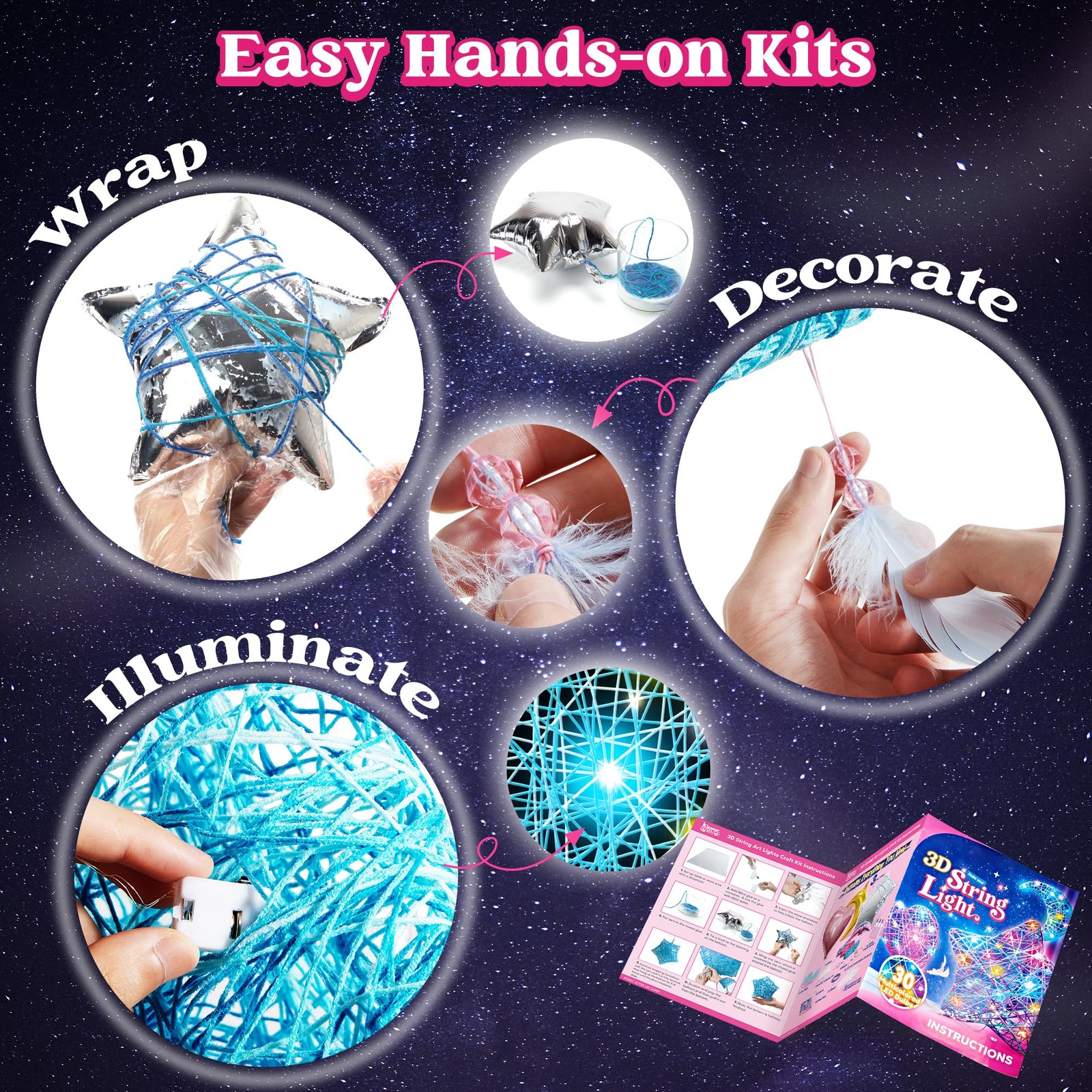 Klever Kits 3D String Art Kit for Kids, Light Up Small, Multi-Colored