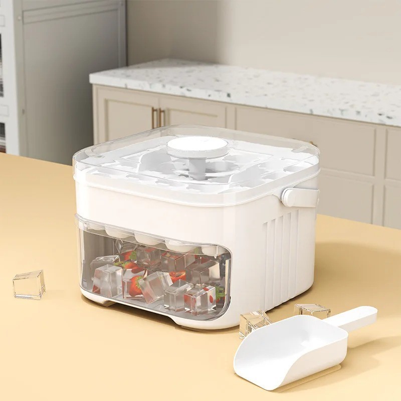 50 Cube Ice Maker Tray with Press Lid Double Layer Ice Box