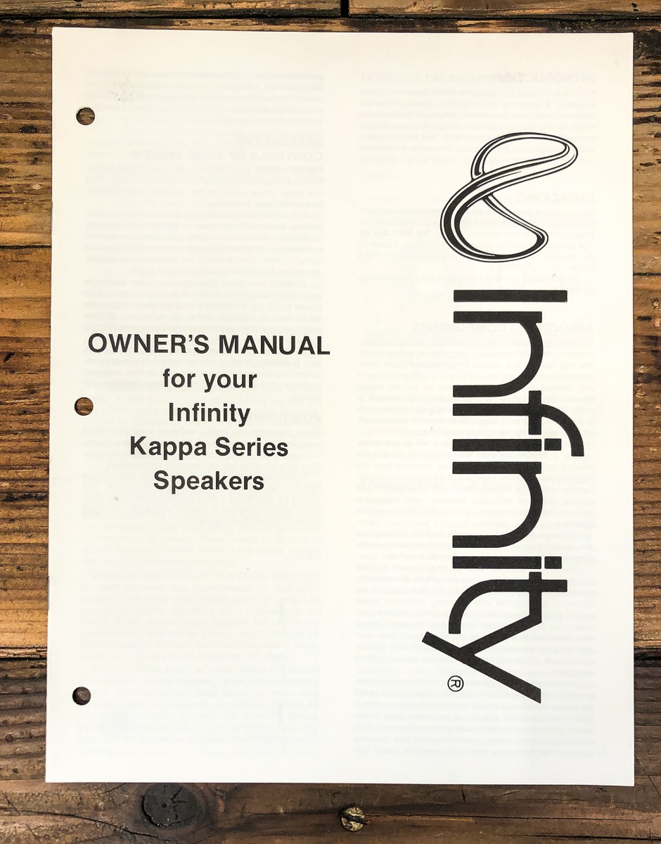 Inifnity Kappa Series  Speakers Owners / User Manual *Original*