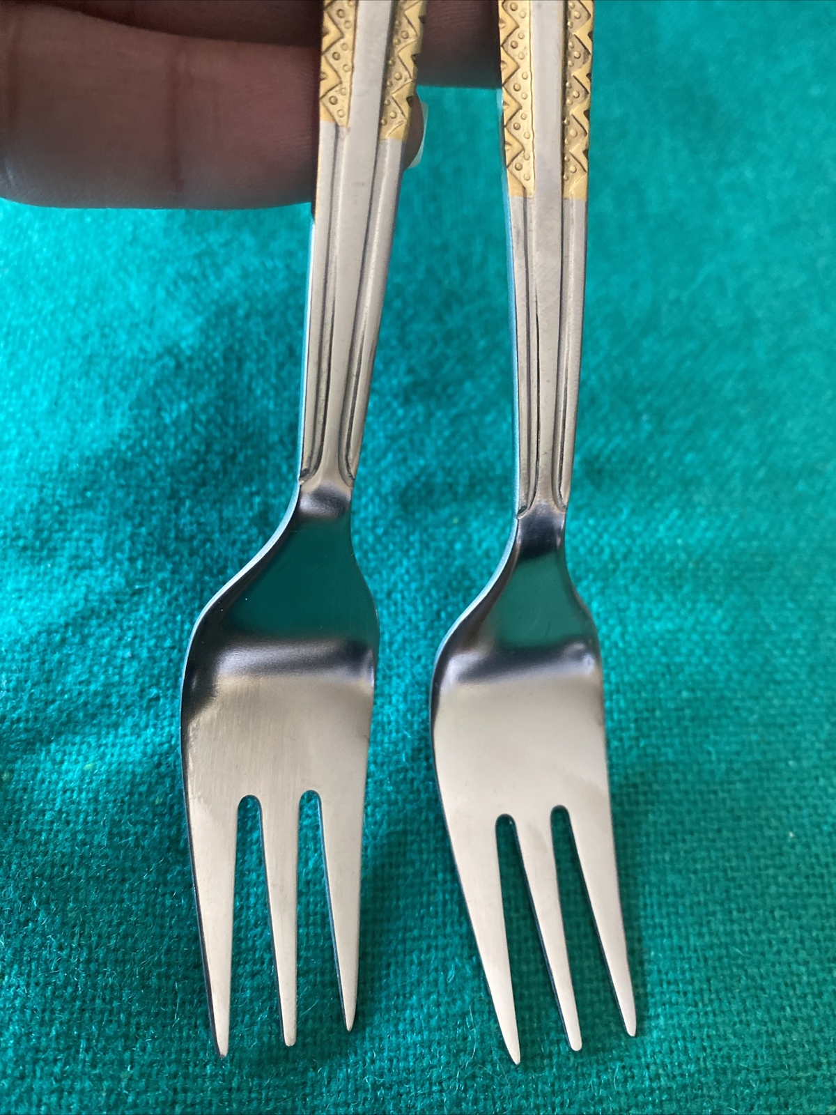 New 4 SOLIGEN GERMANY 18/10 Stainless & GOLD Accent Flatware Forks