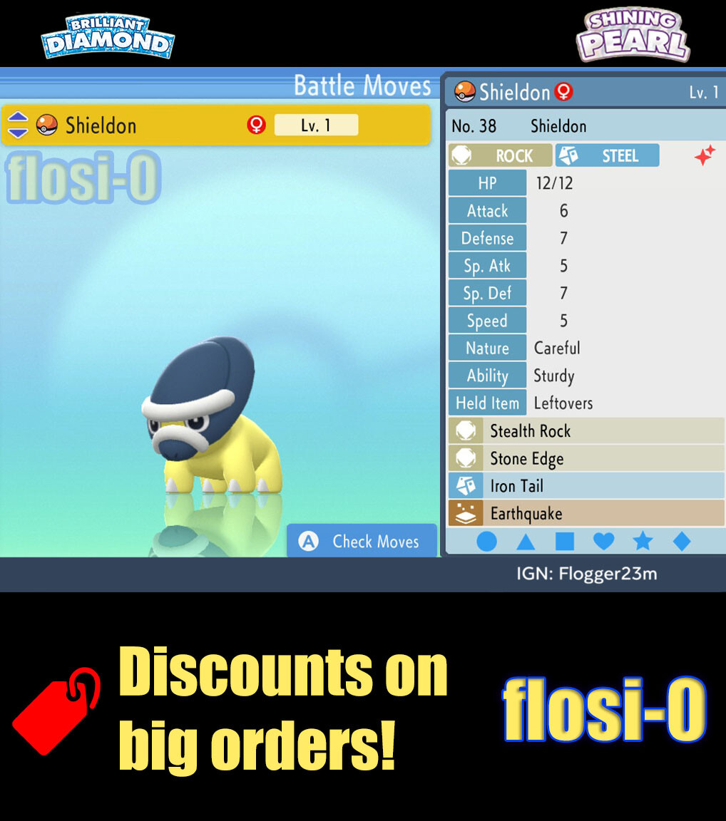6IV Shiny Shieldon Pokemon Brilliant Diamond and Shining Pearl
