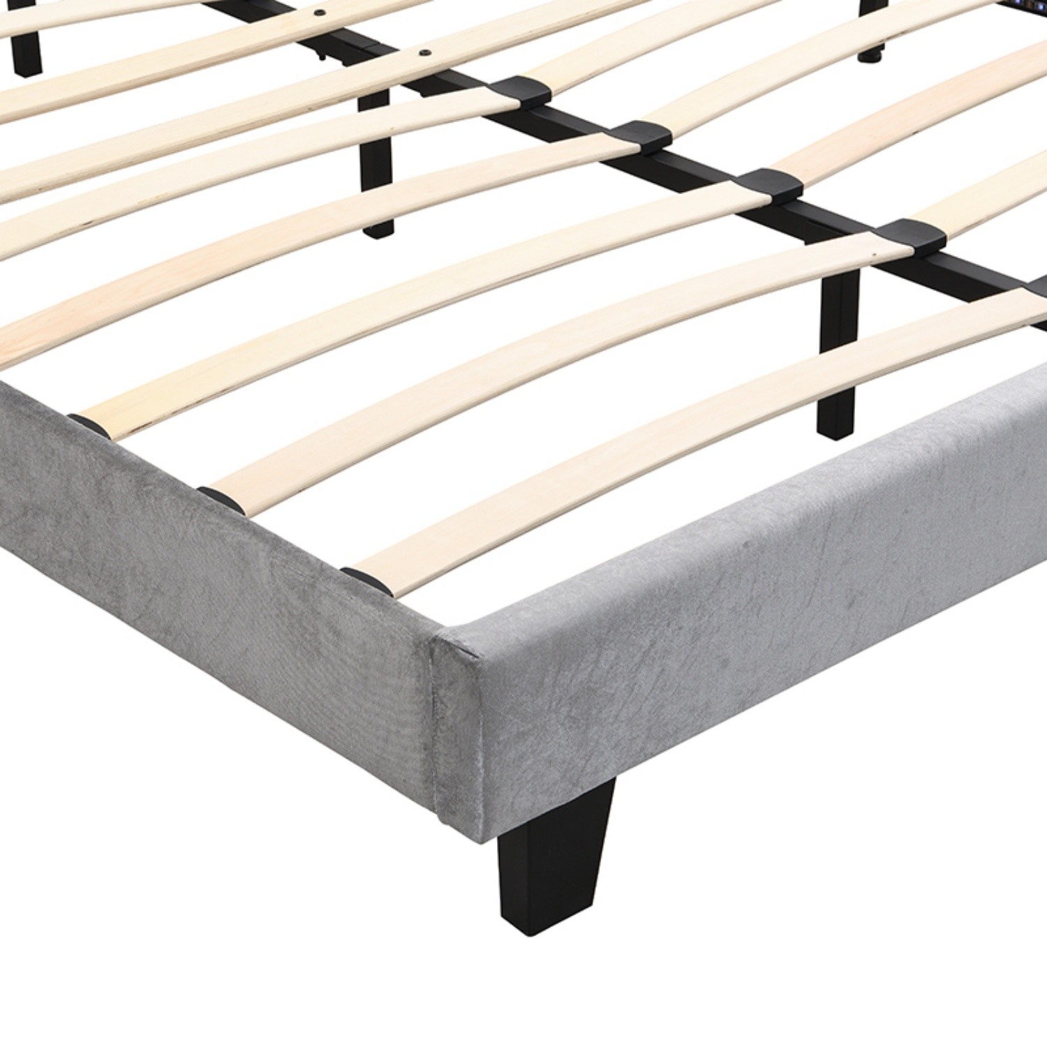 Queen Size Bed Frame Upholstered Platform Bed with LED Lights Black/Light Gray