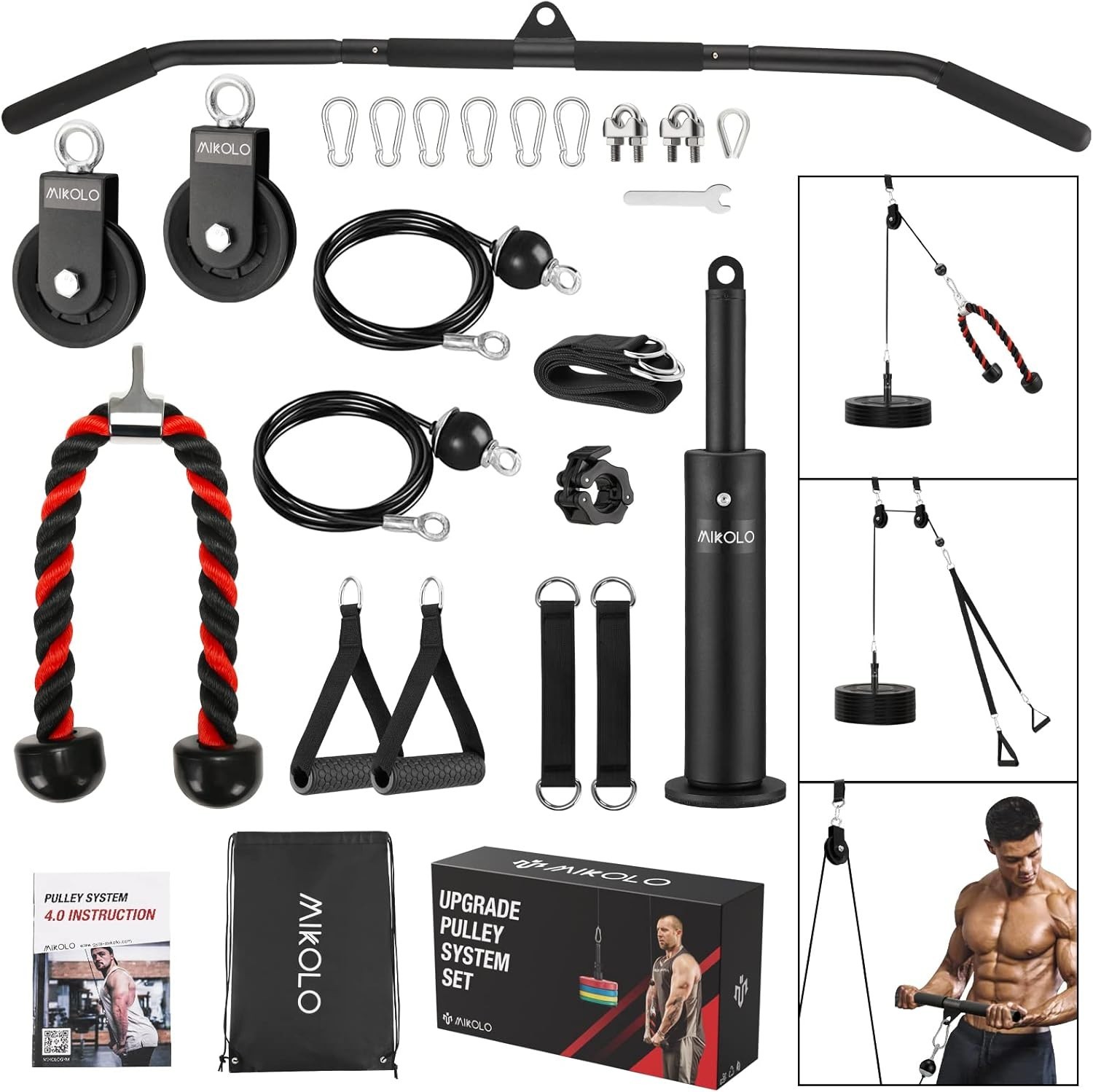 Upgraded Weight Lift Pulley System - LAT Pulley Attachments with Adjustable Leng