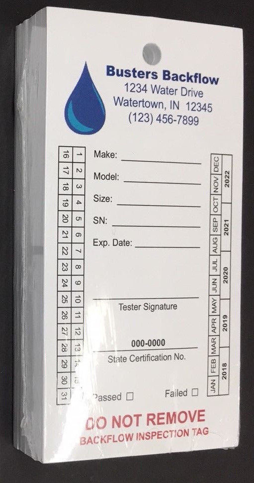 Backflow Inspection Tags - Custom Print - Waterproof - UV Resistant (Pkg of 100)