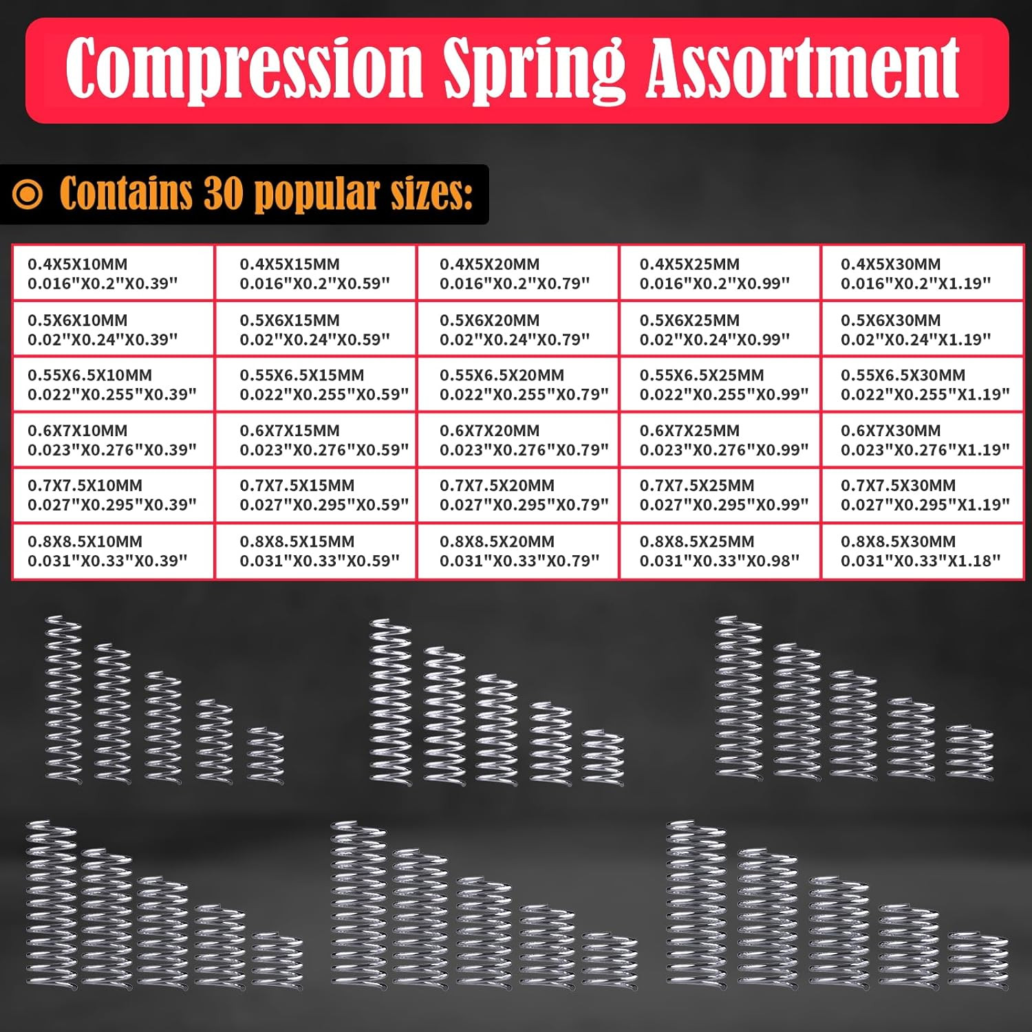 280Pcs Compression Spring Assortment Kit 30 Sizes Stainless Steel Mechanical Spr