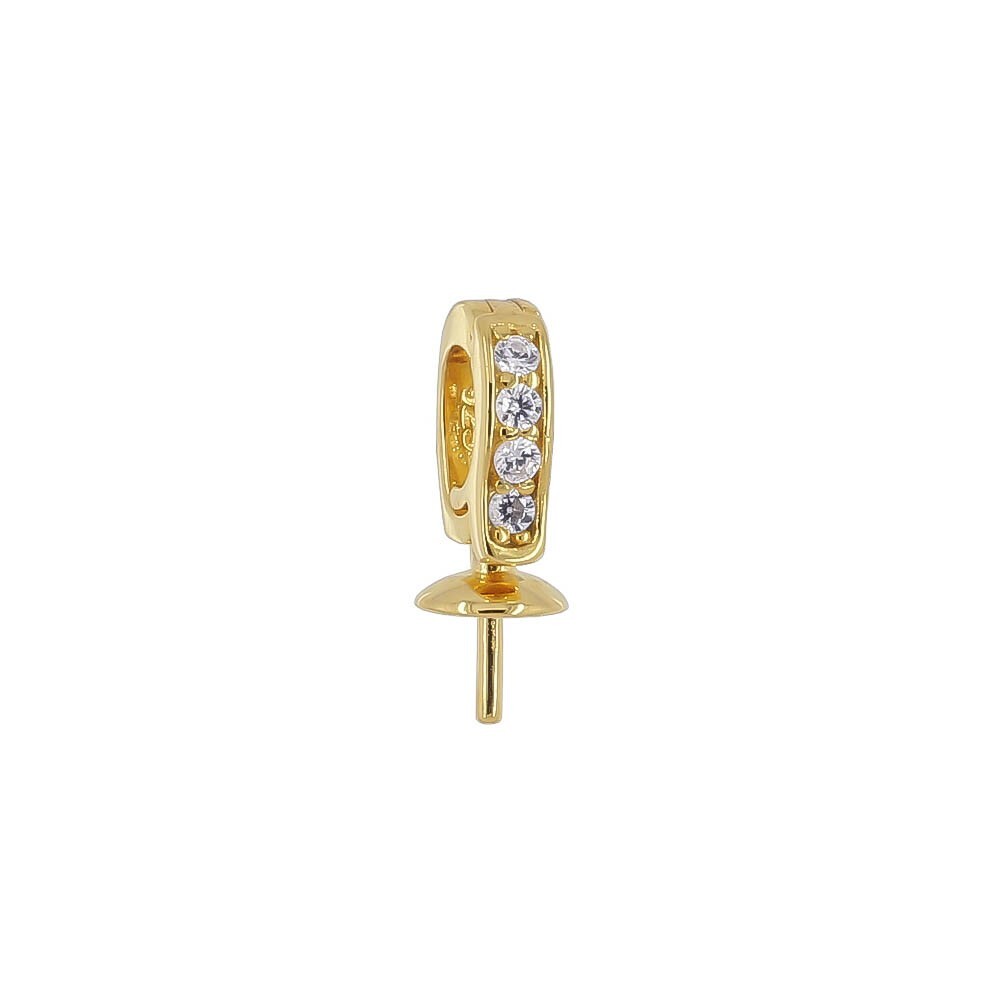 Gold Plated Sterling Silver CZ Hinged Clasp Pendant Bail w/ Pearl Cup Pin #97221