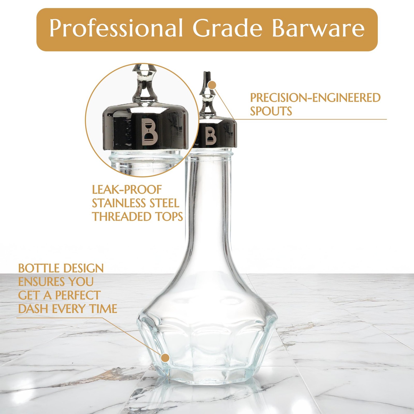 Bitters Bottle 90ml Glass Dash Bottle With Dasher Top - Professional Bar Tool...