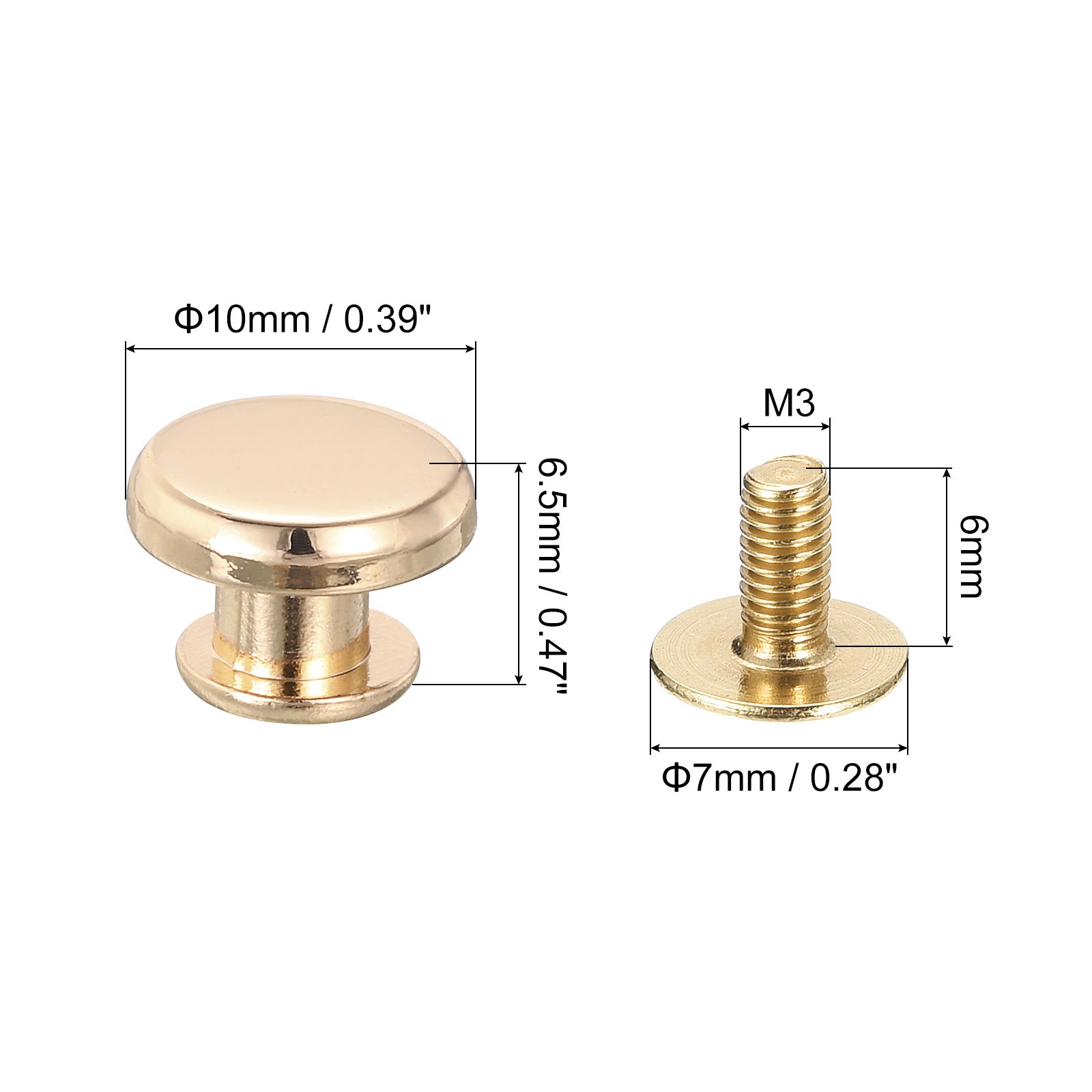 Flat Studs Rivet 20 Sets 10x6.5mm Screw Back Rivets, Gold Tone