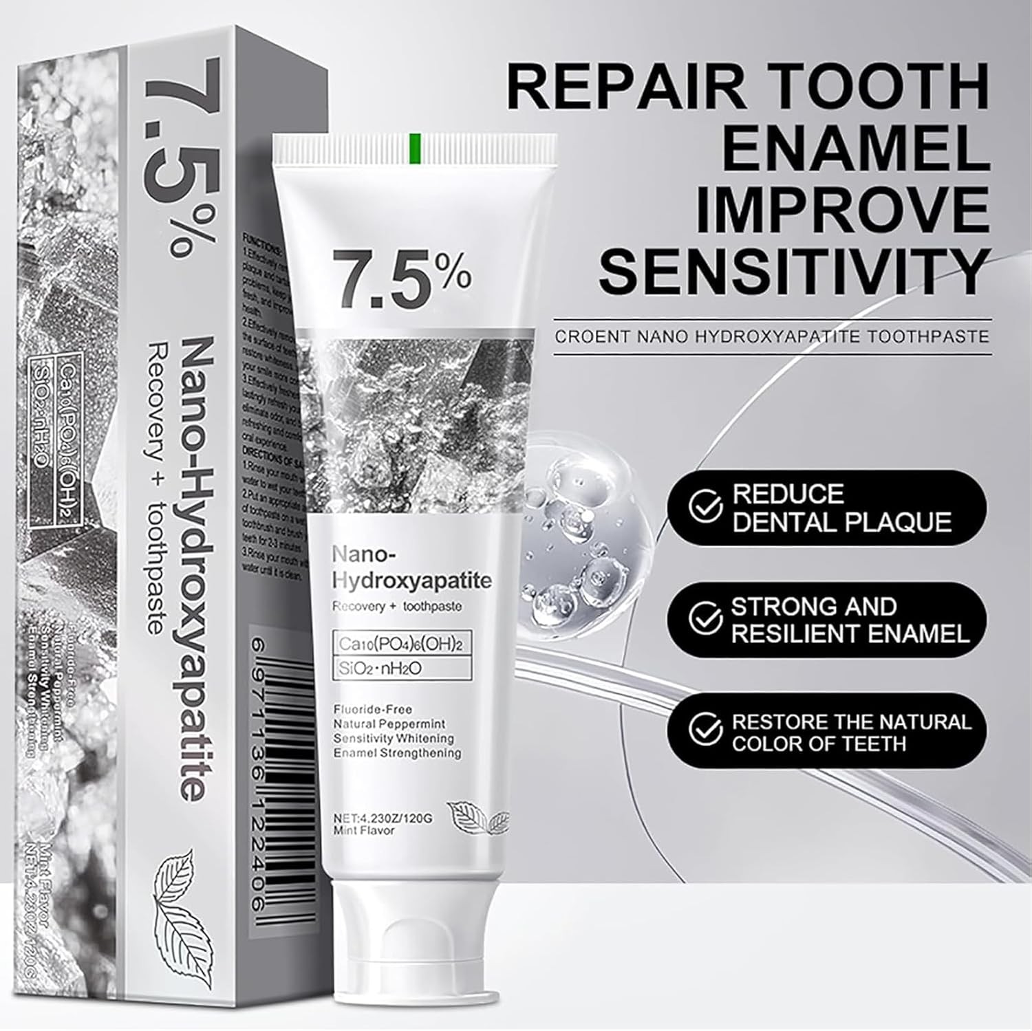 7.5% Hydroxyapatite Toothpaste for Advanced Enamel Protection,Appropriate for Se