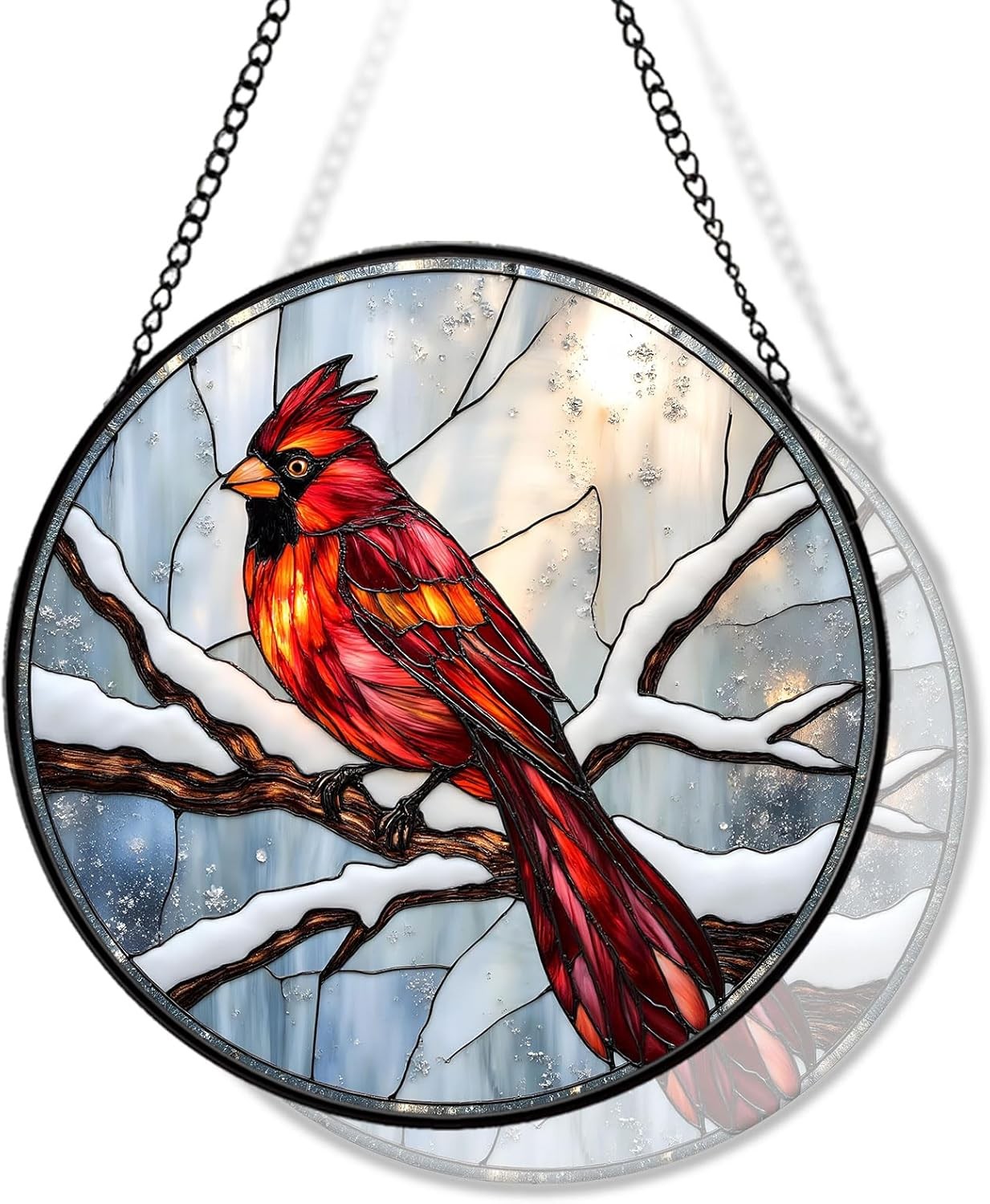 Cardinal Stained Glass Suncatcher Window Hanging Red Bird Decorative Home Decor