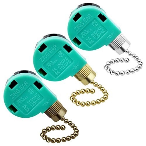 1/3 Pack Ceiling Fan Switch 3 Speed 4 Wire Zing Ear ZE-268S6 Fan Pull Chain Swit