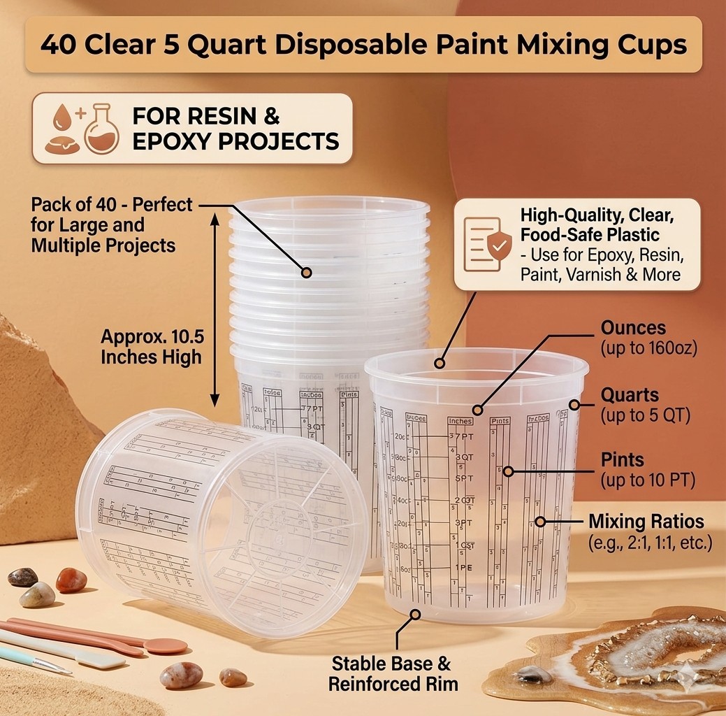 Professional 5-Quart (160 oz) Precision Mixing Cups – 40-Pack