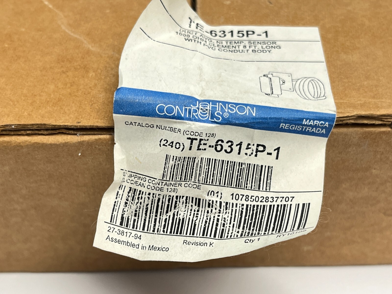 Johnson Controls TE-6315P-1 Duct Averaging NI Temperature Sensor